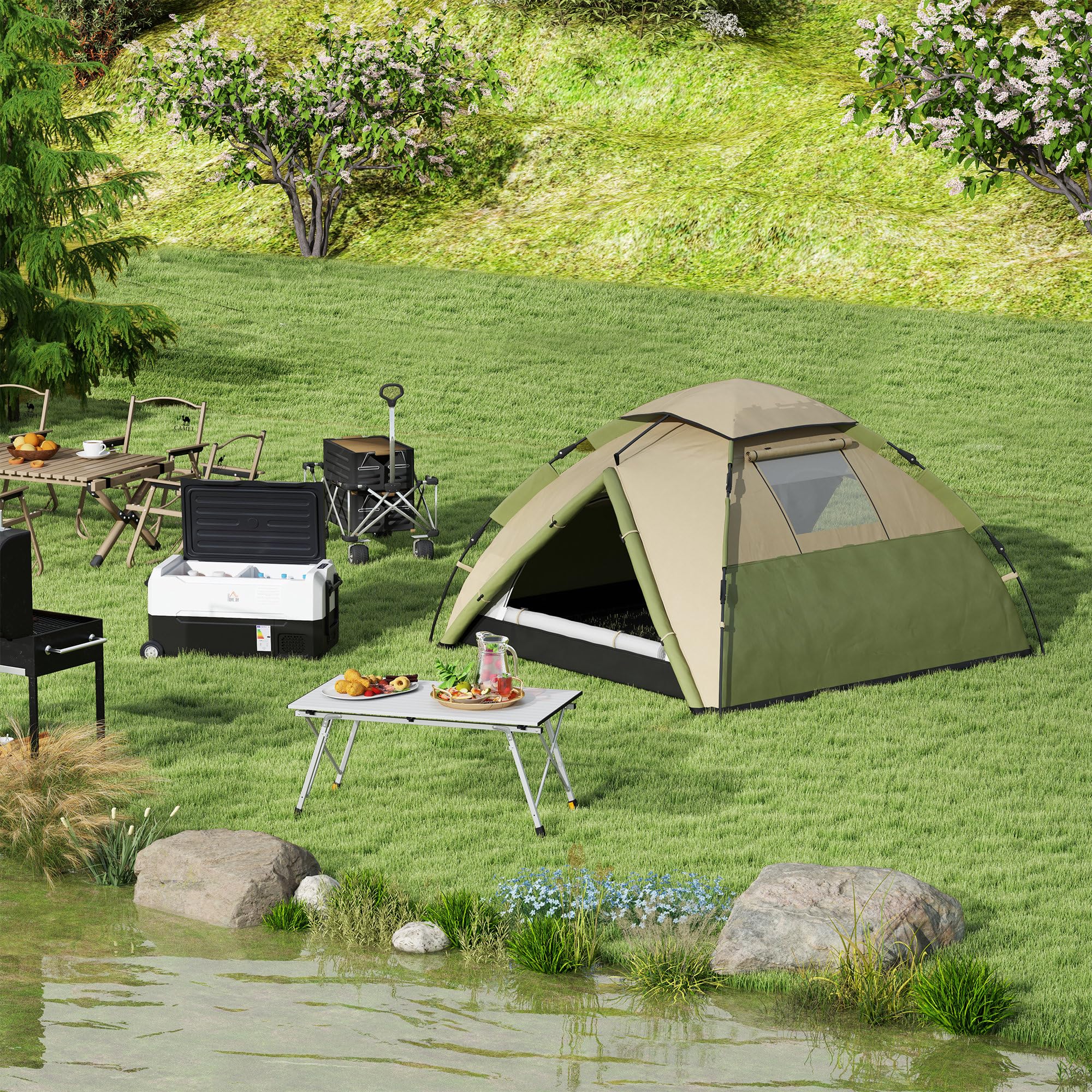 Outsunny Table Pliante Exterieur en Aluminium 6 Personnes Hauteur réglable | Table de camping Avec sac de transport, pour jardin