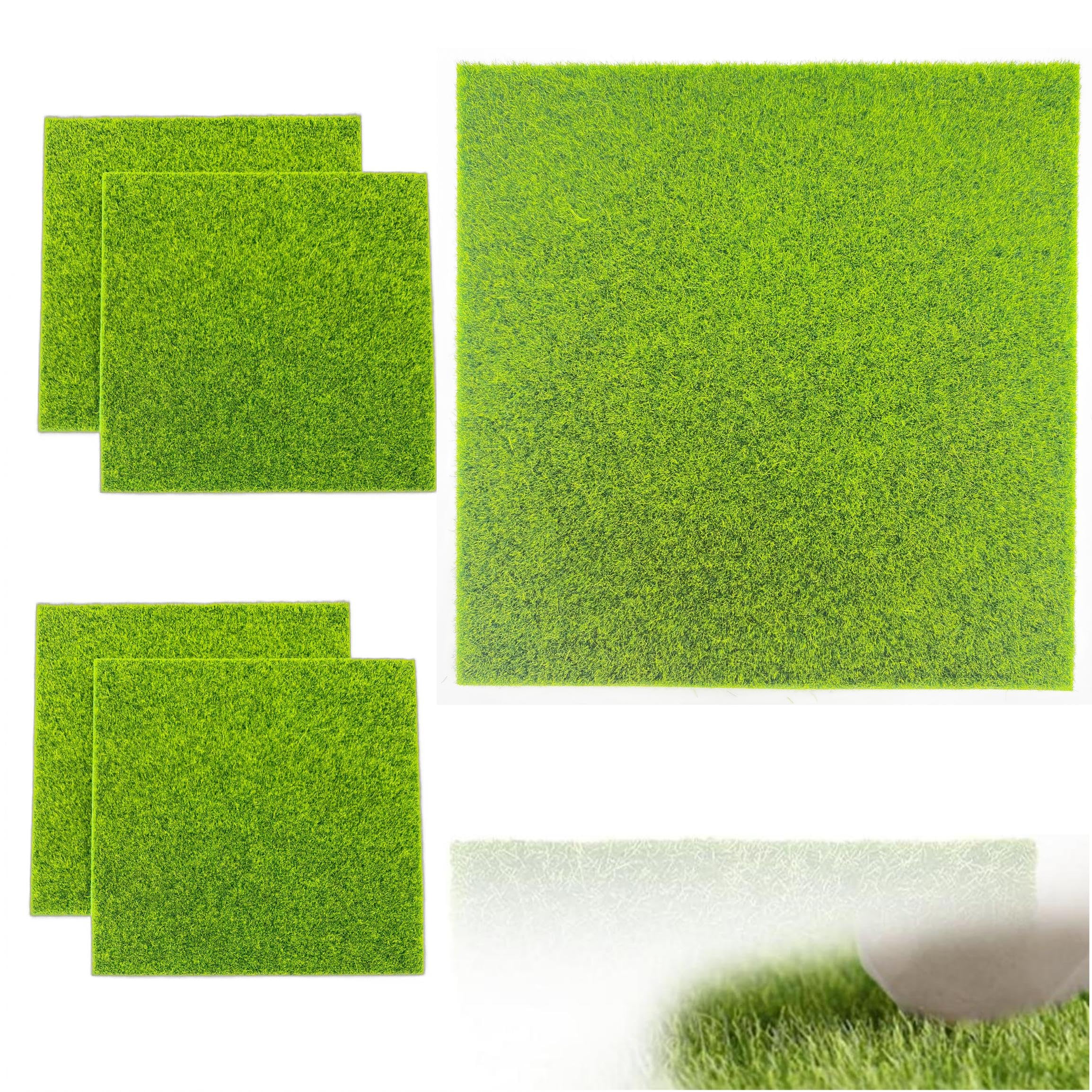 Trifletopia Green 4 Pcs Artificial Grass Mat – 15 × 15 Cm Fake Grass Squares For Miniature Garden And Crafts – Realistic Artificial Turf For Model Scenes And Dollhouse Décor – Lawn Mats For Indoor And Outdoor Use