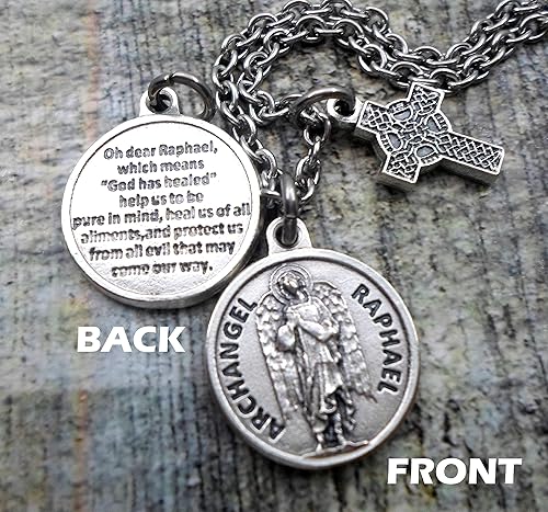 Miniatura 2 de Collar de oración de Arcángel Rafael, llavero o clip, joyería católica de San Patrón, personalizable con opción inicial o piedra natal de cristal