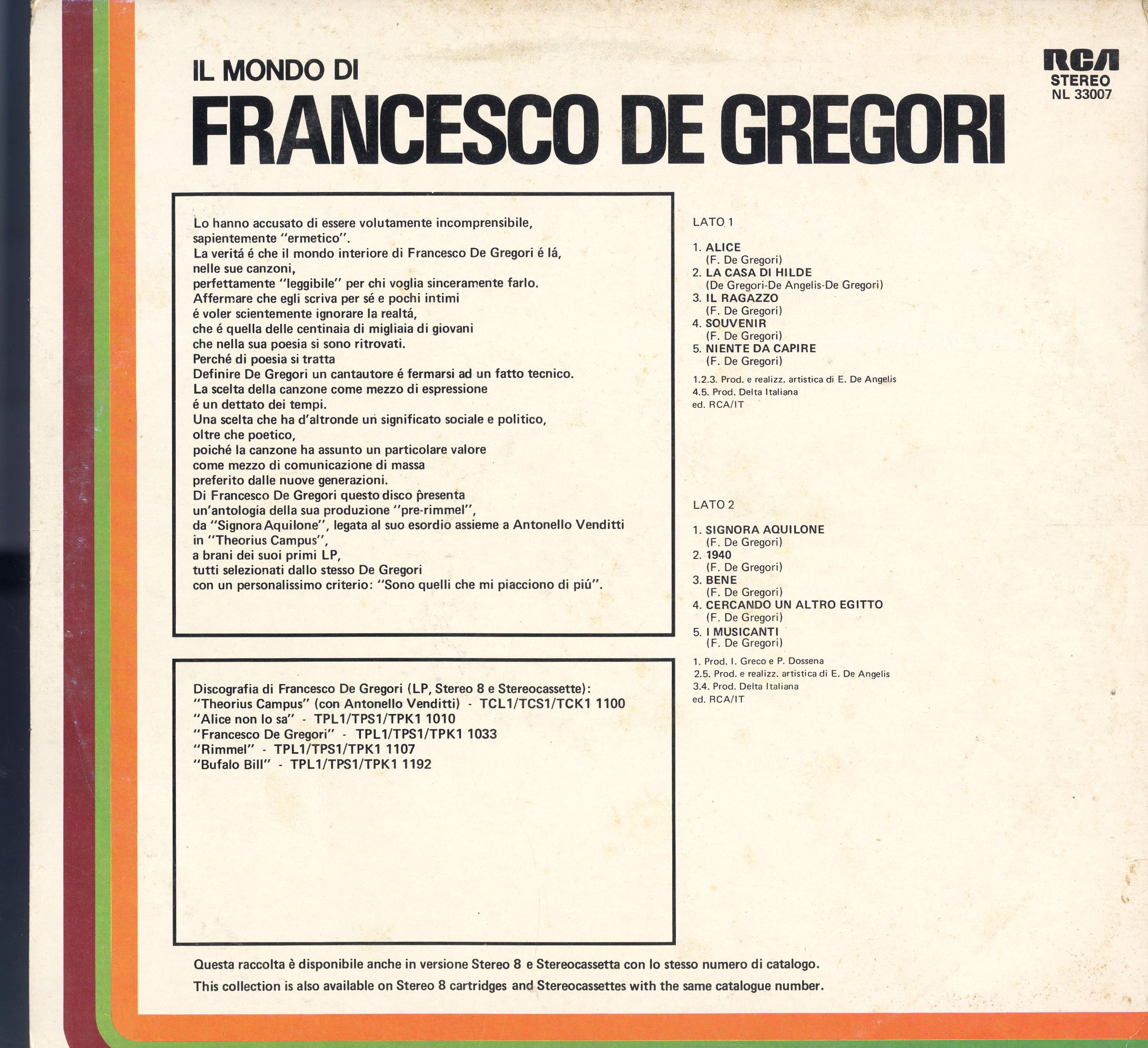 NL33007 LP Il Mondo Di Francesco De Gregori VINYL