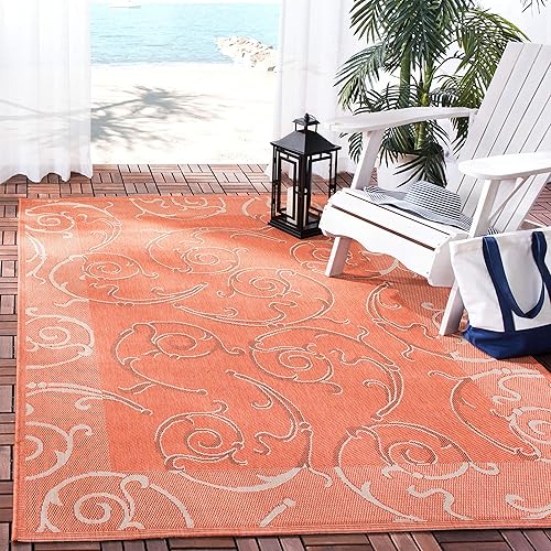 SAFAVIEH Courtyard Collection CY7108 - Alfombra decorativa de 6 pies 7 pulgadas x 9 pies 6 pulgadas, color terracota y crema CY7108 para interiores