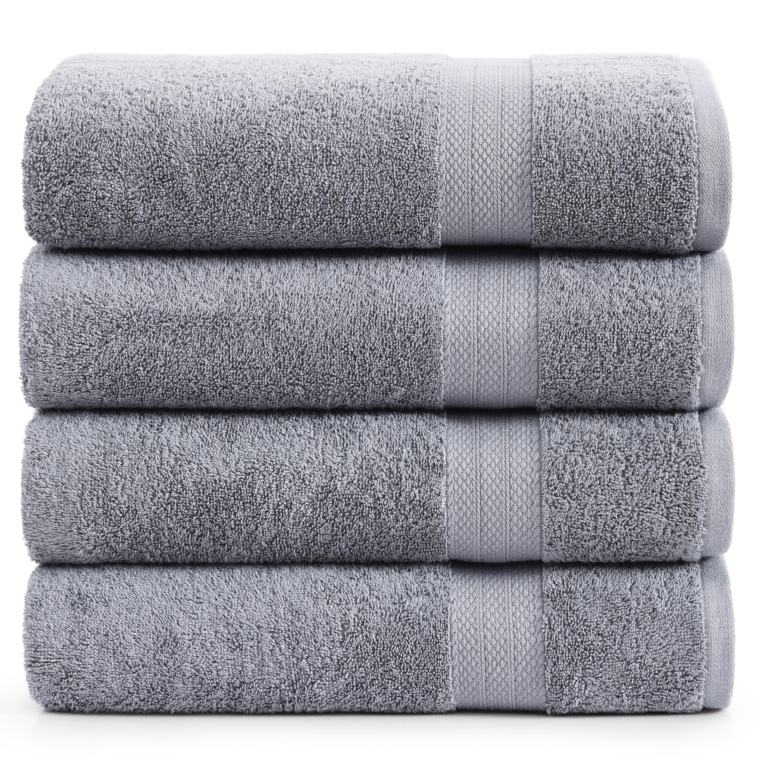 LANE LINEN 100% Cotton Bath Sheets Set of 4 (35"x66") - Ring Spun Cotton Extra Large Bath Towels Sets - Quick Dry, Soft & Absorbent Oversized Shower Towel Sets - Sustainabaly Produced - Space Grey