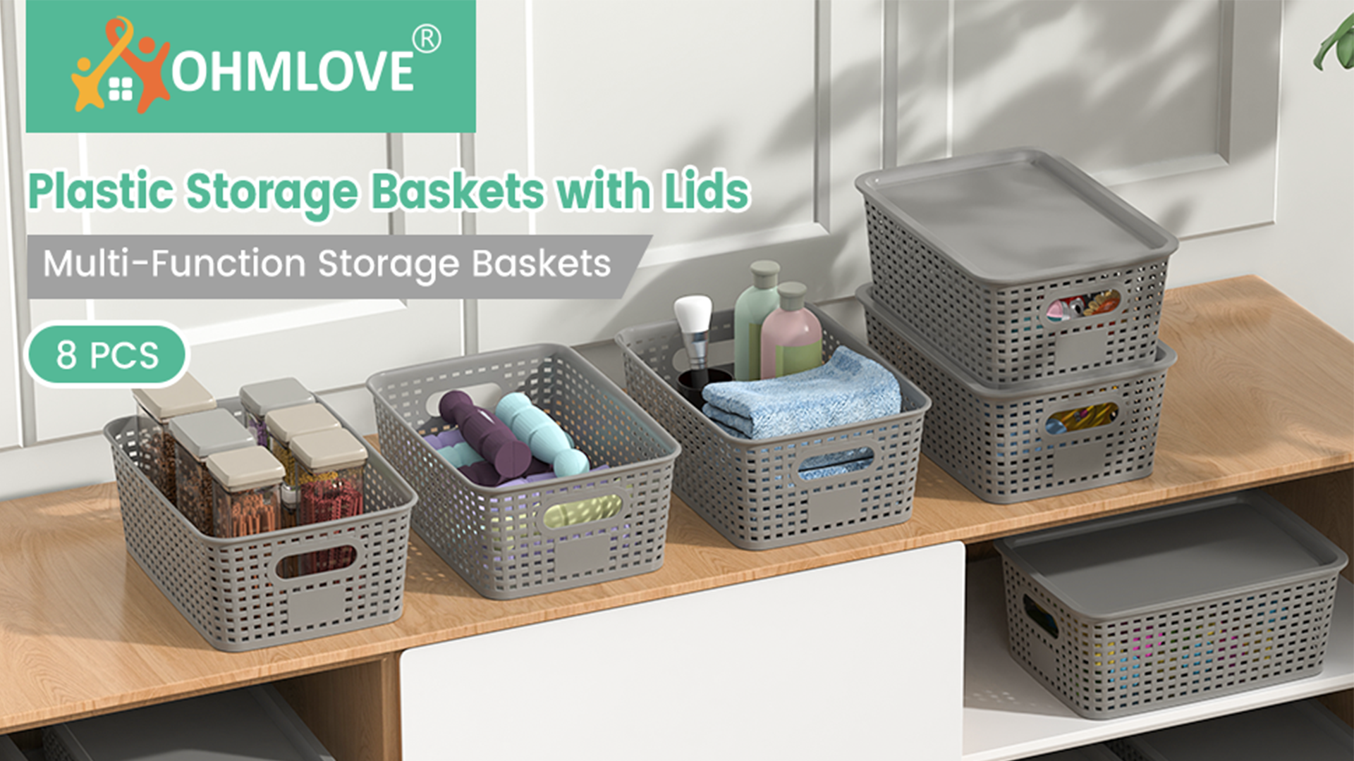 Amazon.com - Ohmlove Plastic Storage Baskets with Lid - Plastic
