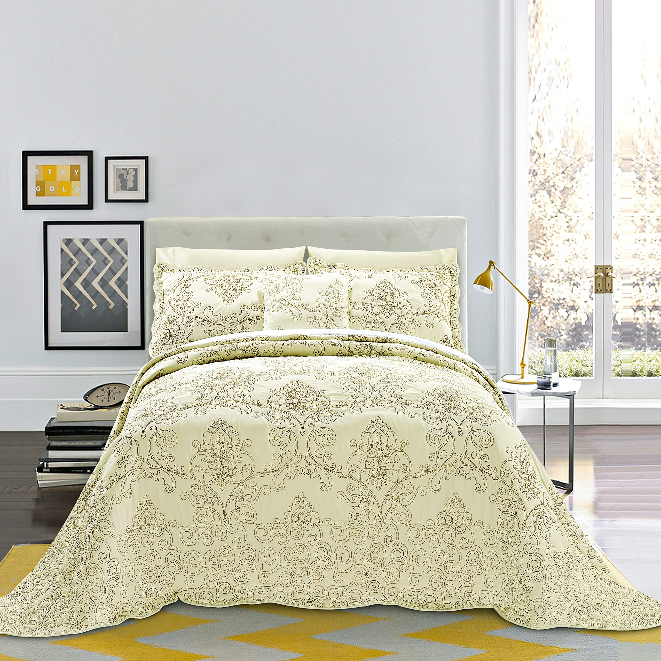 B2EVER Set di biancheria da letto damascato beige, con 2