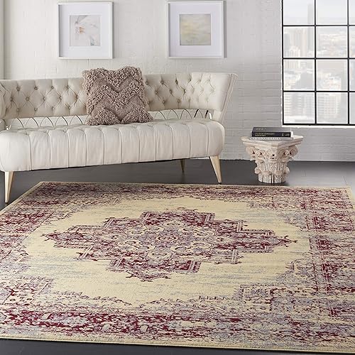 Miniatura 6 de Nourison Grafix - Alfombra persa de 5 pies 3 pulgadas x 7 pies 3 pulgadas, color marfilrosa, moderna, fácil de limpiar, no se desprenden hilos, para