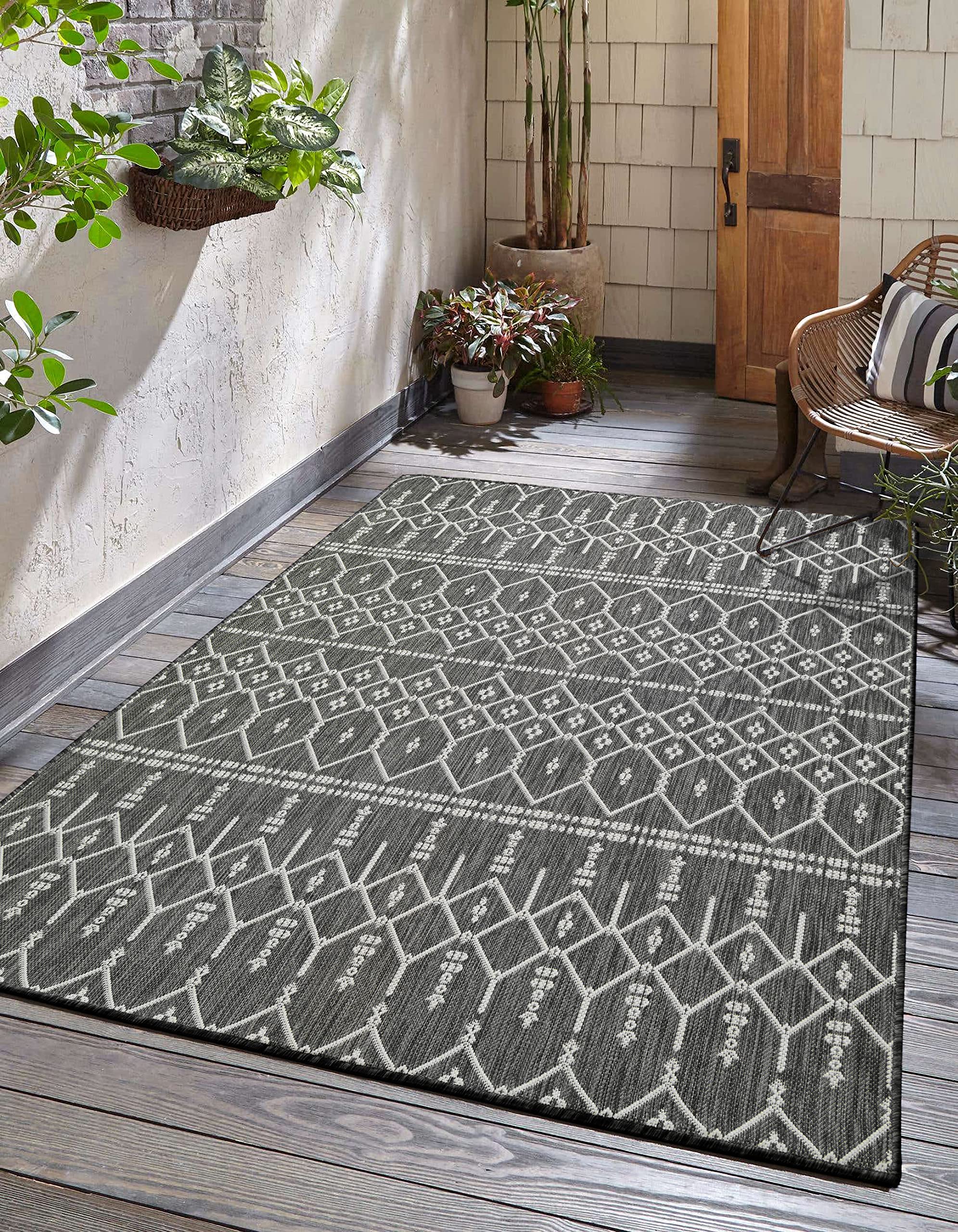 Adiva Rugs Outdoor Indoor Area Rug, Weather Resistant, Easy to Clean, Stain Resistant Floor Mat for Dining Room, Backyard, Deck, Patio (Pebble Weiss,