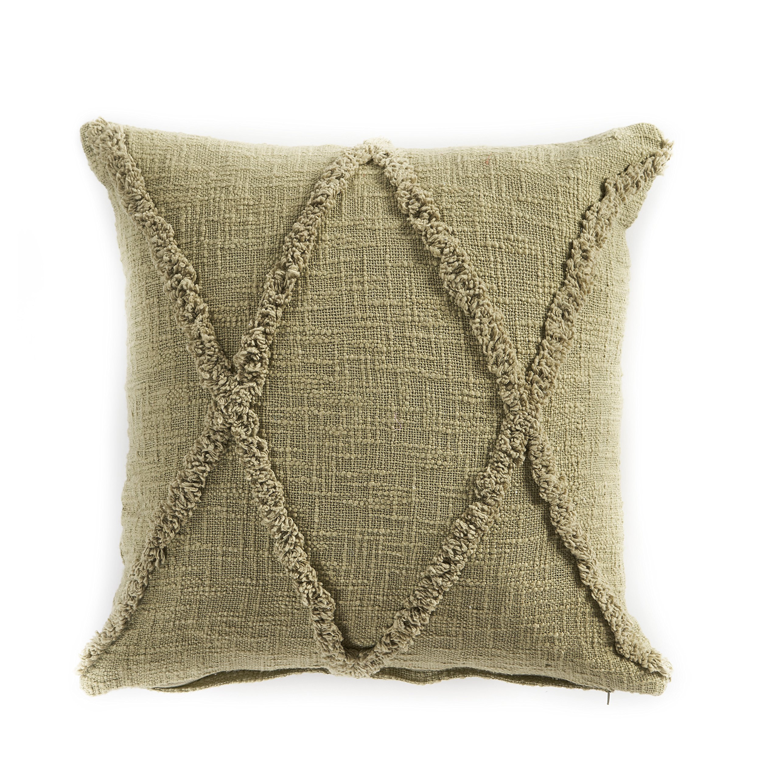 LR Home Solid Decorative Diamond Tufted Cotton Throw Pillow, 20" x 20", Green