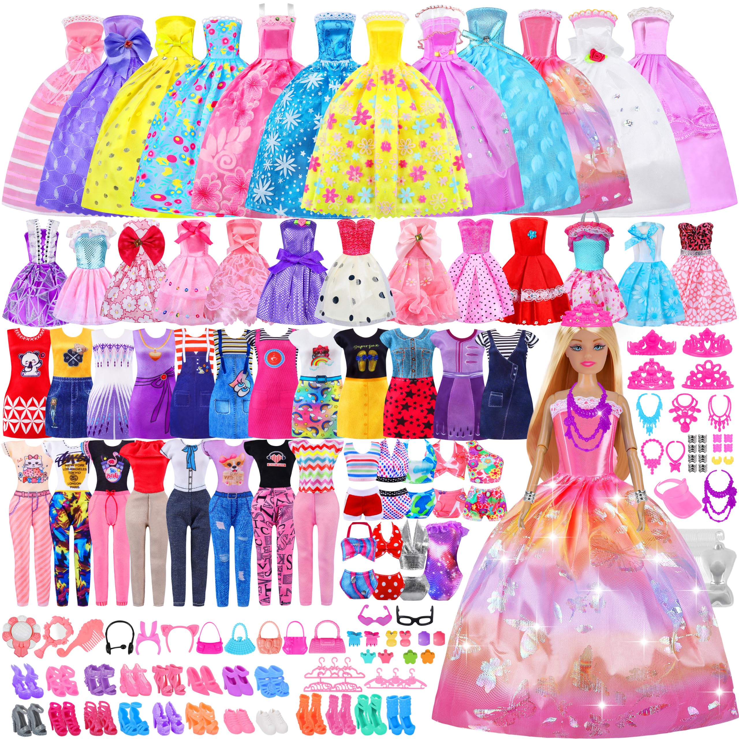 150 Pcs Doll Clothes and Accessories with Doll,Doll Playset for Girls