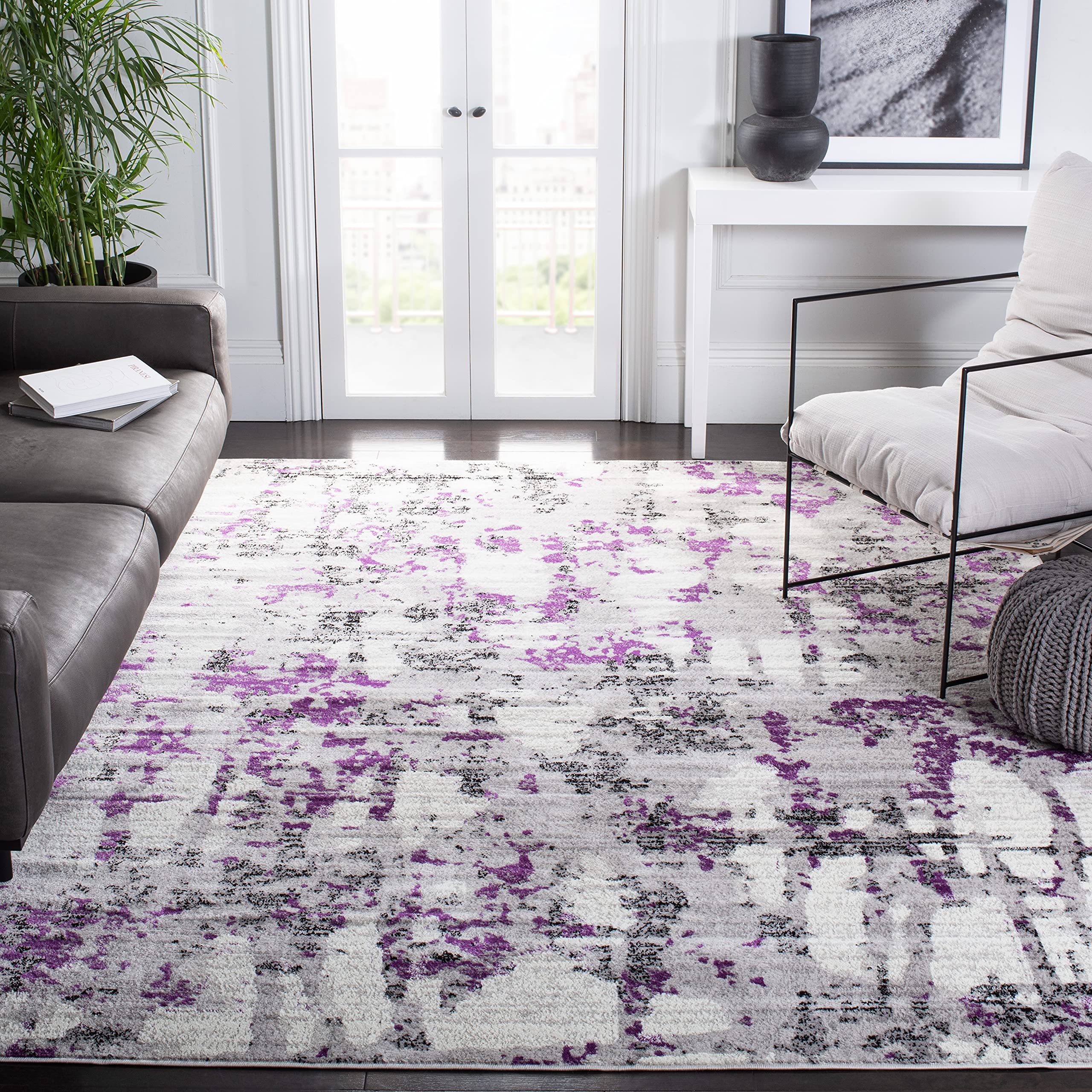 SAFAVIEH Area Rug 8x10 - Skyler Collection - Large - Grey & Purple, Modern Abstract Design, Non-Shedding & Easy Cleaning, Ideal for Living Room,