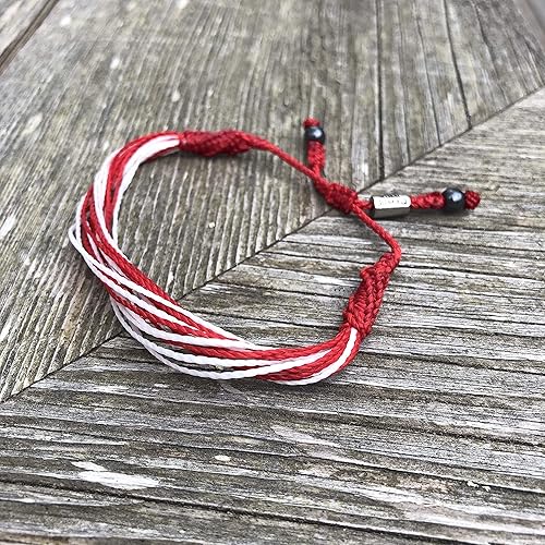 Miniatura 4 de Red and White Bracelet for Men and Women - Country Flag Peru Switzerland Poland Canada Turkey or Sports Team Adjustable Handmade String Bracelets by