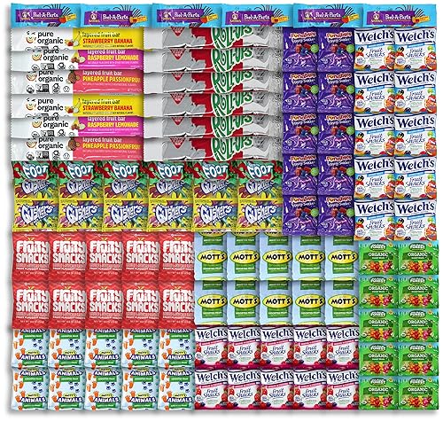 Miniatura 1 de Kit variado de barras de frutas surtidas  Annies Peel-A Parts Gushers Pure Organic Motts Fruit by the Foot Welchs Black Forest Funables y Roll-Ups