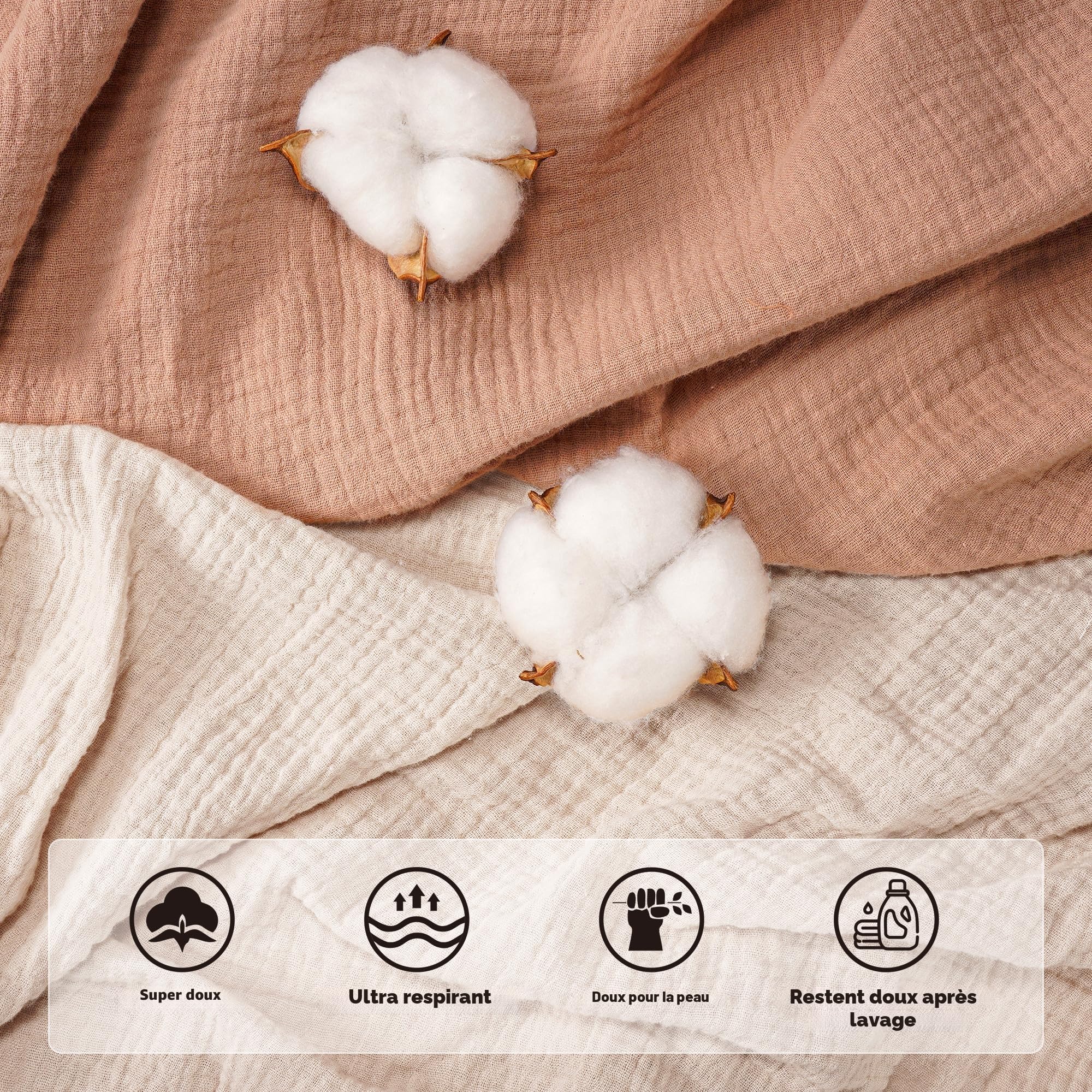 Susurration Lot de 2 Draps Housses pour Enfants 100% Coton Mousseline Draps de lit pour Bébé Drap Housse pour Lit de Voyage Draps D'appoint 60x120cm (Beige Marron)