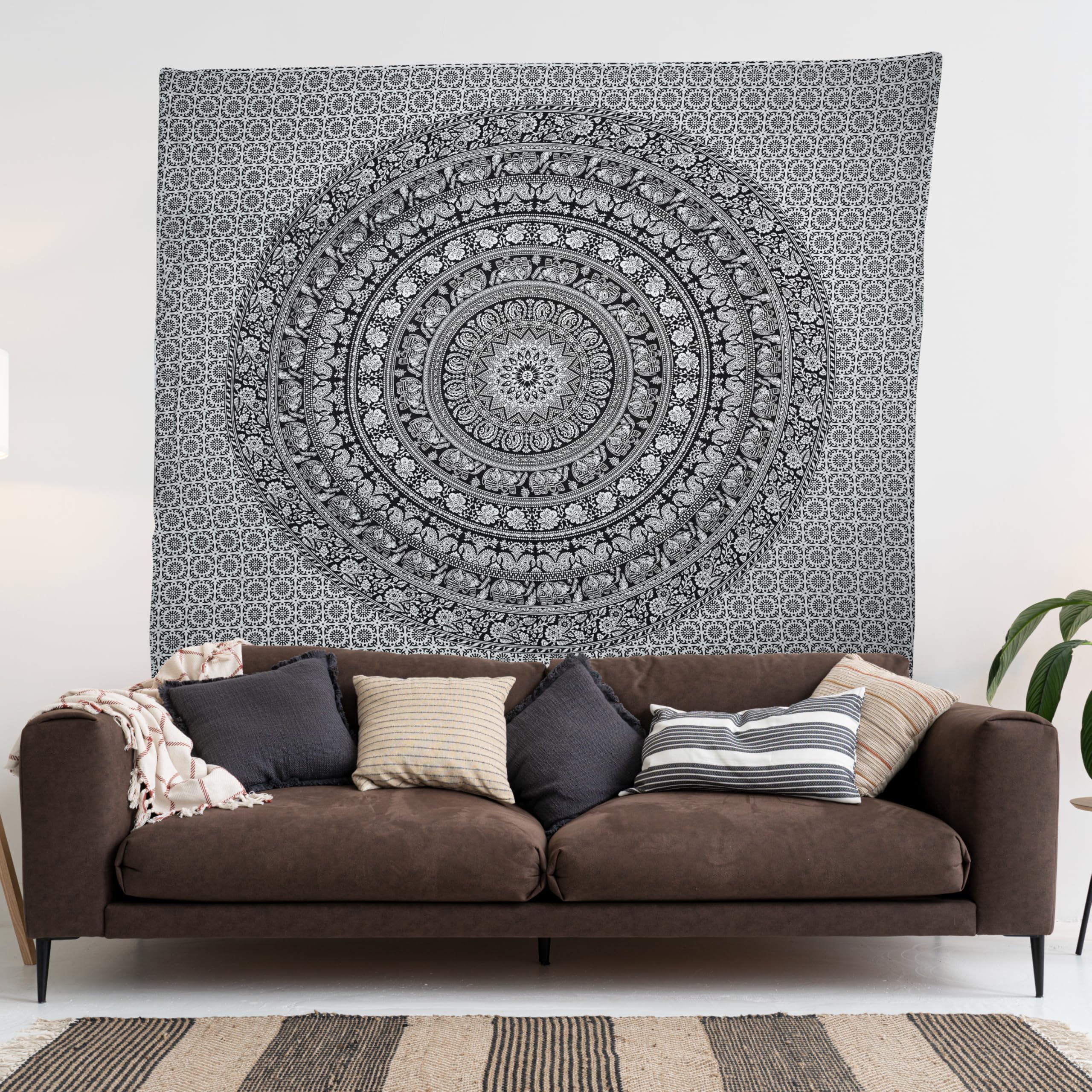 Craft Trade Mandala Elephant Tapestry Black and White Wall Hanging Tapestry Boho Hippie Tapestries for Decor Living Room Yoga Meditation and Bedroom - Image 2