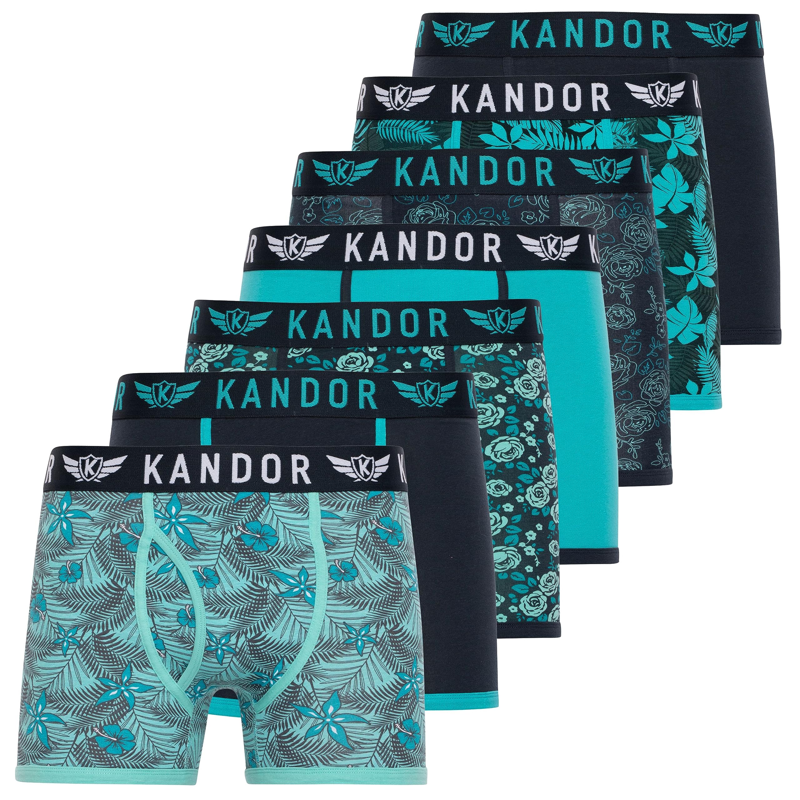 Kandor Lot de 7 Boxers Jeckers pour Homme - en Coton Stretch - avec Taille élastique - Couleurs Assorties - Tailles S-XXL