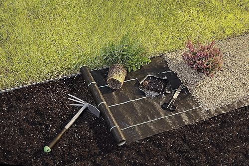 Miniatura 2 de GardenMate Tela de control de malezas tejida en hoja de 6 x 65 pies, membrana negra estabilizada para cubierta de suelo resistente
