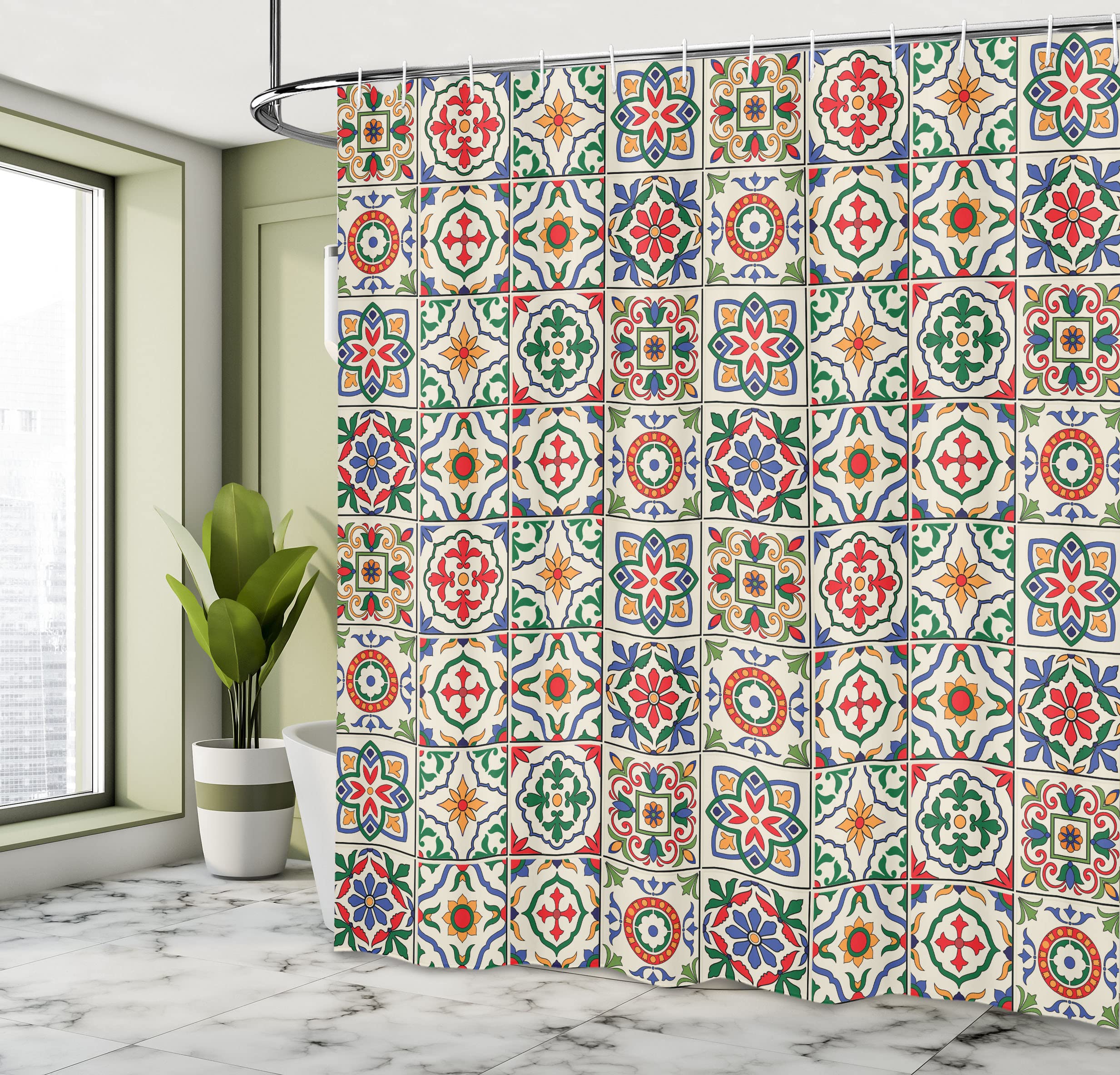 Rideau De Douche ABAKUHAUS Marocain – Porte Géométrique Sépia Noir, 175x240 Cm – Tissu Turc Imperméable, Avec Crochets