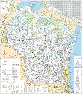Wall Art Impact 24"x27" Wisconsin State Highway Detailed Map, Railroads, Cities Villages [Laminated]