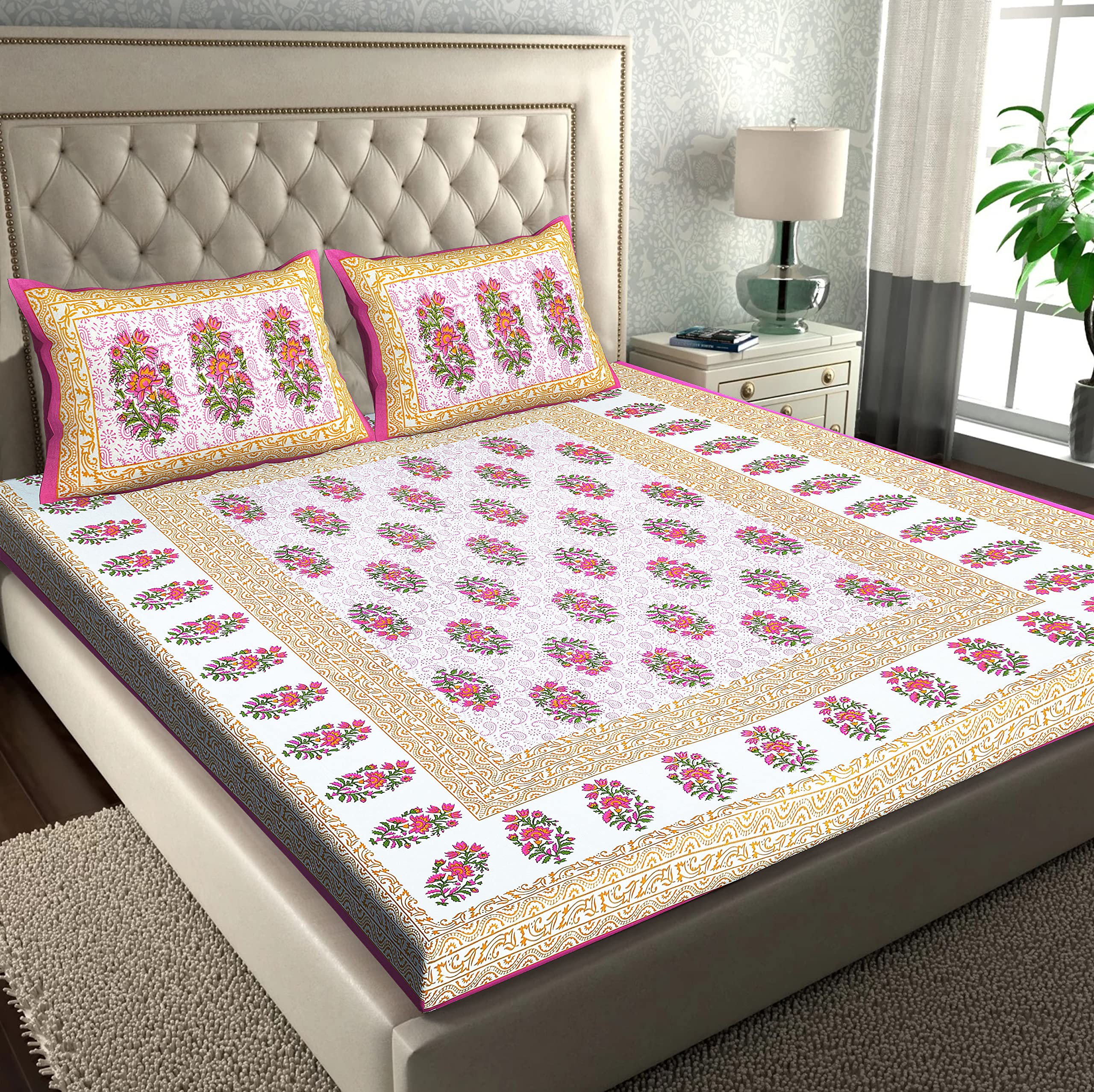 RajasthaniKart® Pure 100% Cotton Double Bed Sheet with 2 Pillow Covers (Bedsheet for Double Bed Cotton, Pink, Paisley) (B0C2PFLLRJ) Amazon Price History, Amazon Price Tracker