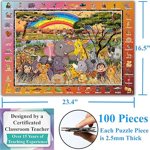 Miniatura 6 de Think2Master Rompecabezas de 100 piezas con diseño de safari de animales de la sabana. Divertido juguete educativo para niños, escuela y familias.