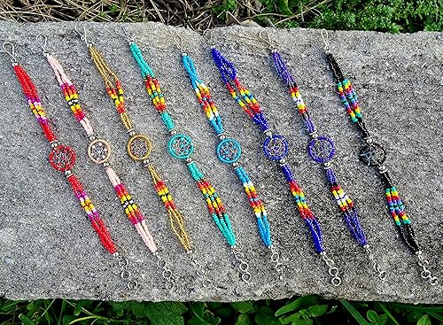 Miniatura 7 de Mia Jewel Shop Pulsera de hilo redondo inspirado en los nativos americanos, atrapasueños, multicolor, con cuentas de semillas multihebra, joyería