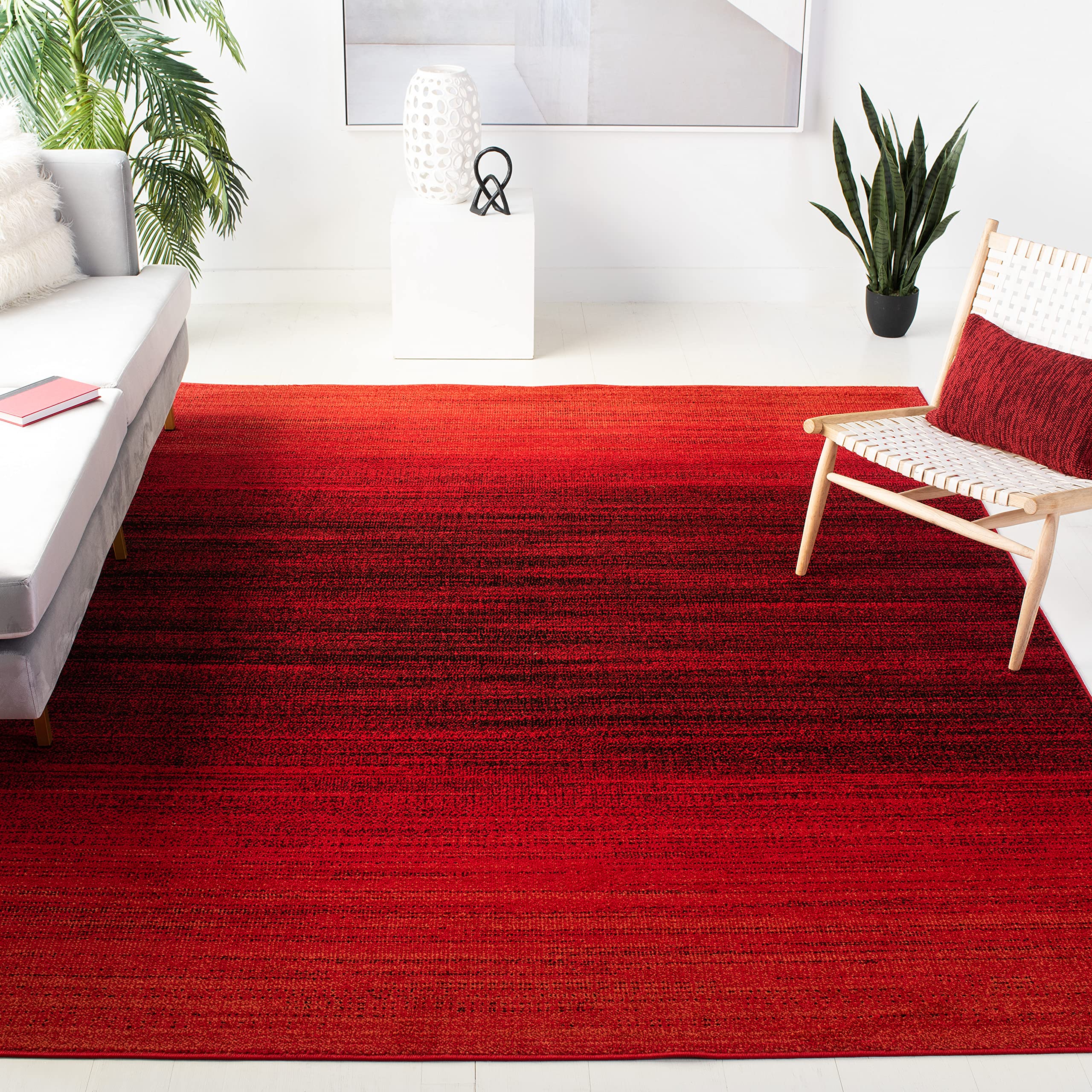 SAFAVIEH Area Rug 8x10 - Adirondack Collection - Large - Red & Black, Modern Ombre Design, Non-Shedding & Easy Cleaning, Ideal for Living Room,