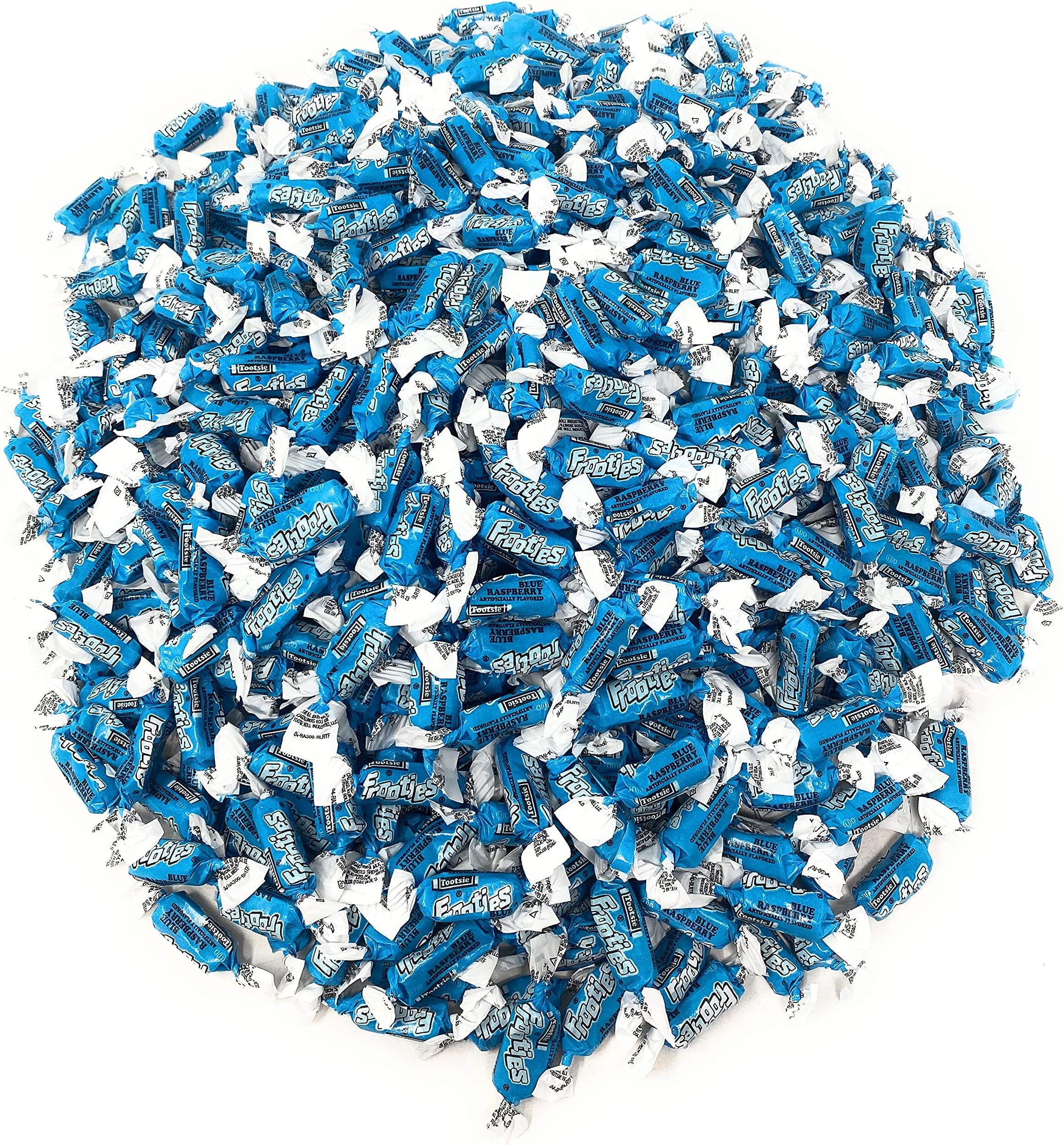 Bulk Blue Raspberry Flavor Tootsie Roll Frooties Chewy American Taffies Candy Individually Wrapped In Resealable Assortit Bag 5 Lb 735+pcs (80-Oz) - Made In USA