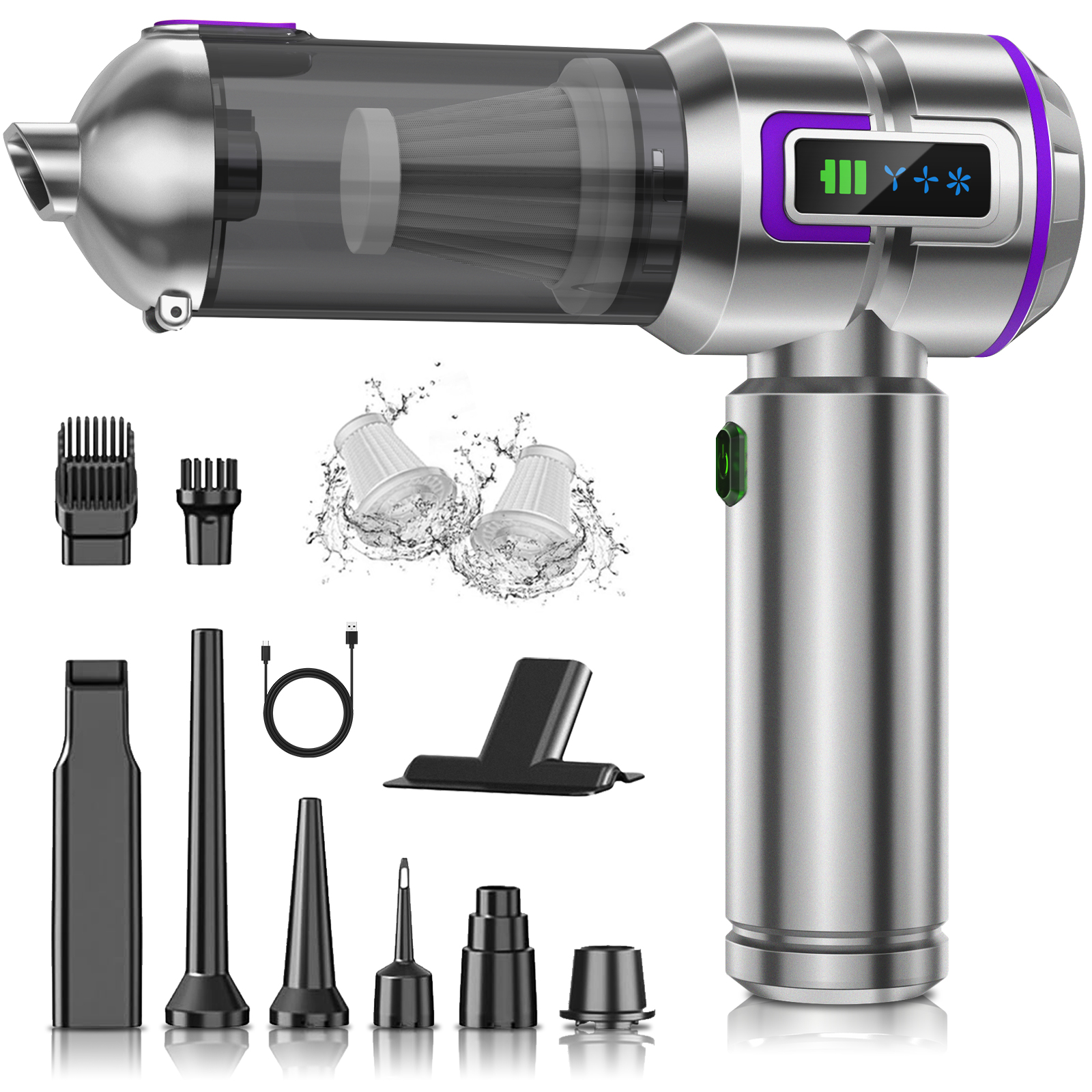 Mini Aspirapolvere Senza Fili 4 In 1 – 6500Pa, 3600mAh, 7 Ugelli Per Auto E Casa, Portatile - 4