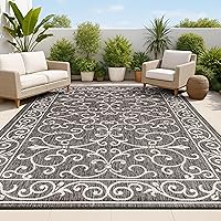 JONATHAN Y Vintage Filigree 8x10 Indoor Outdoor Rug Black/Gray - Pet-Friendly, Stain-Resistant, Easy Clean for Patio, High Traffic Areas