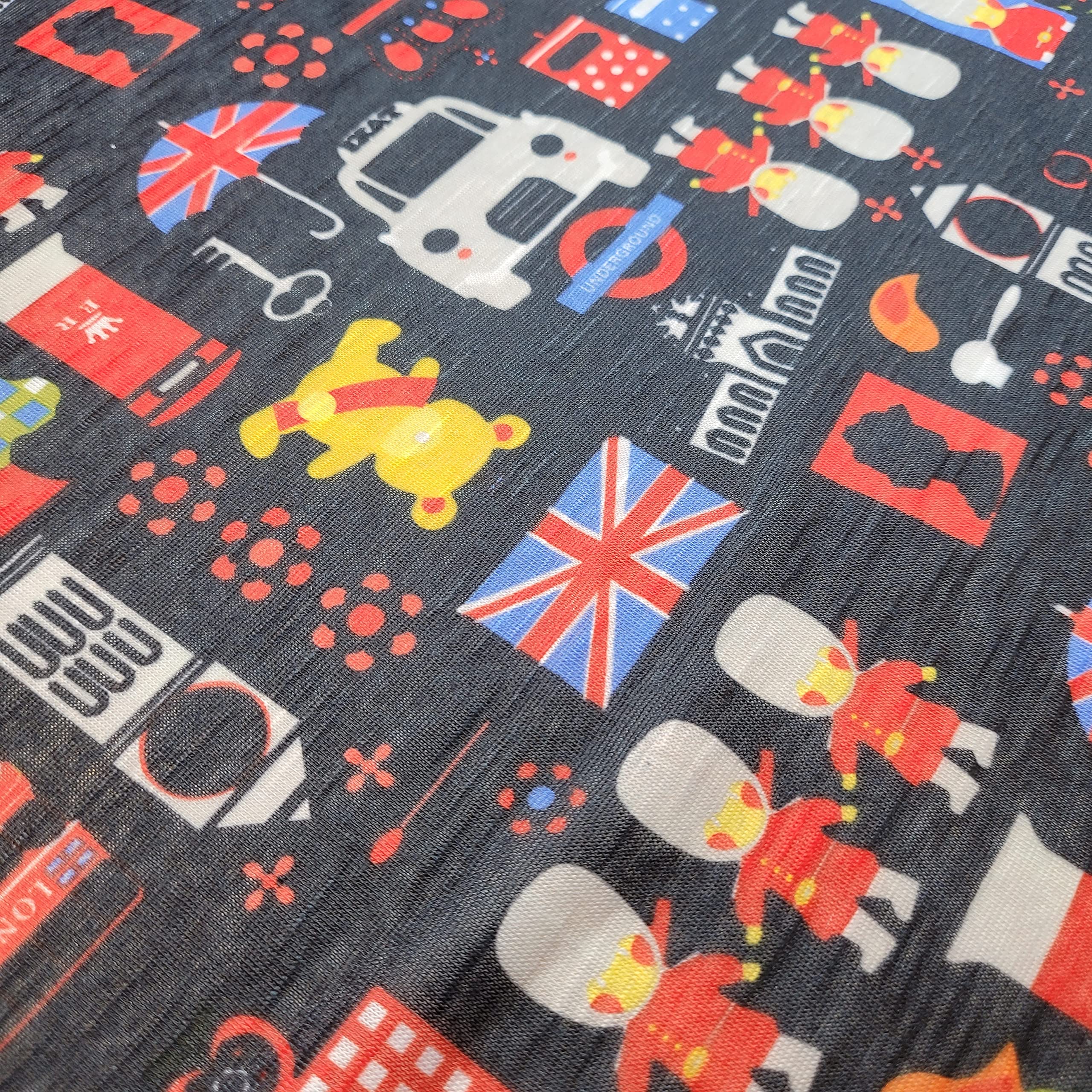 Soft Printed Cotton Jersey Stretch Knit Fabric - Ideal for T-Shirts, Babywear, Dressmaking & Crafts, London Tour, Meter - Image 2