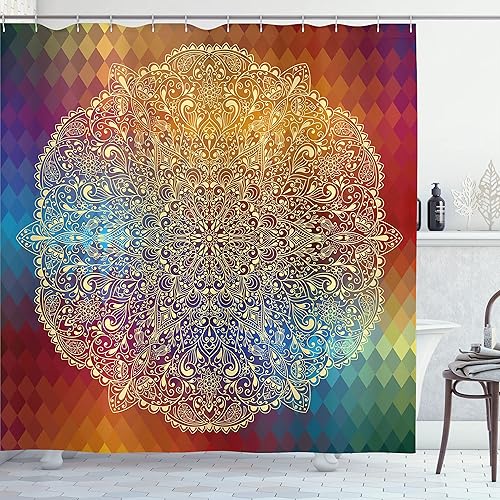 Miniatura 61 de Ambesonne Cortina de ducha abstracta, placa indusrial, ilustración de fachada, elemento de construcción resistente, moderno, juego de decoración de