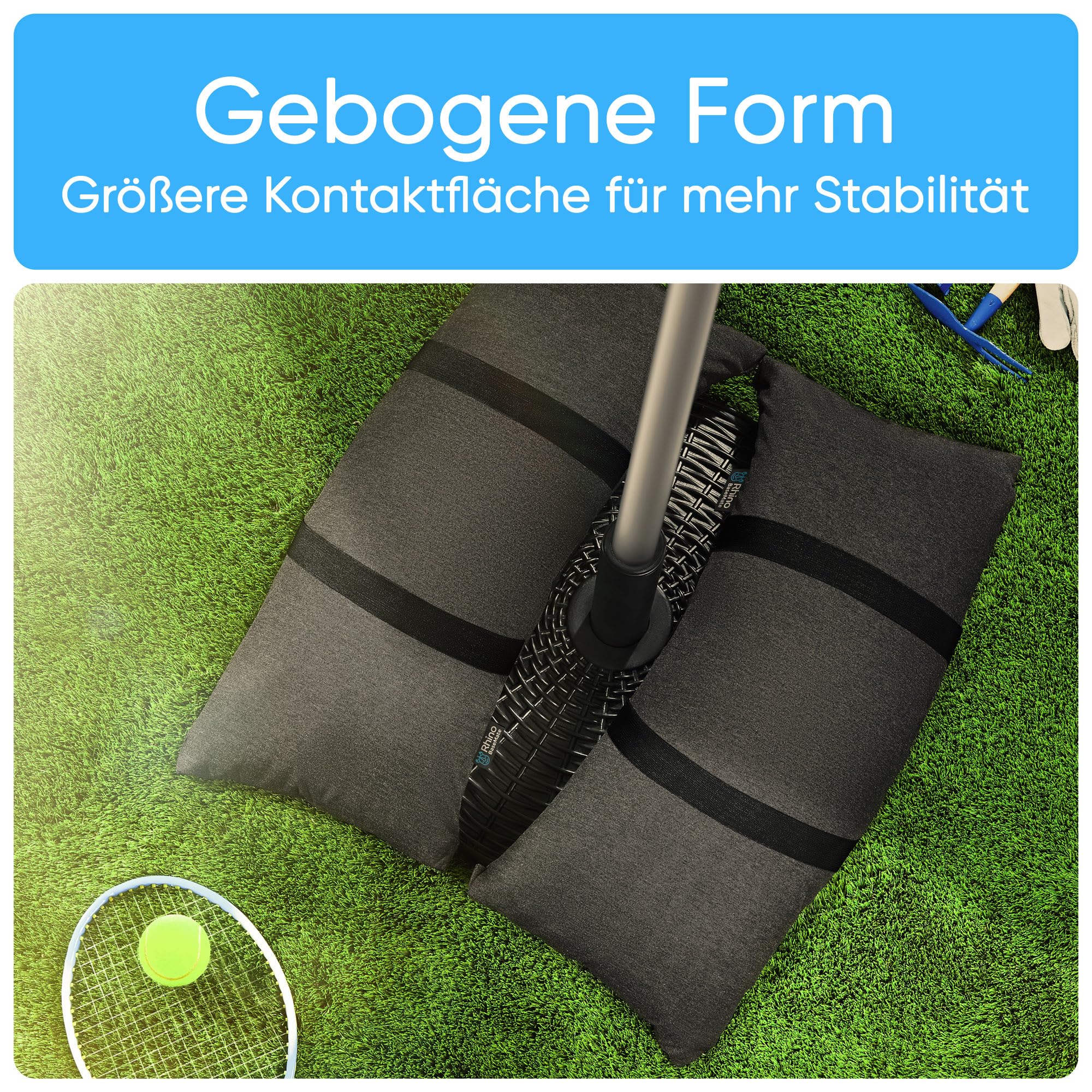 BaseMate Füllbare Sandsäcke für Sonnenschirmständer, 2 befüllbare Sandsäcke je 22 kg, Gebogene Sandsäcke für Outdoor-Schirmständer