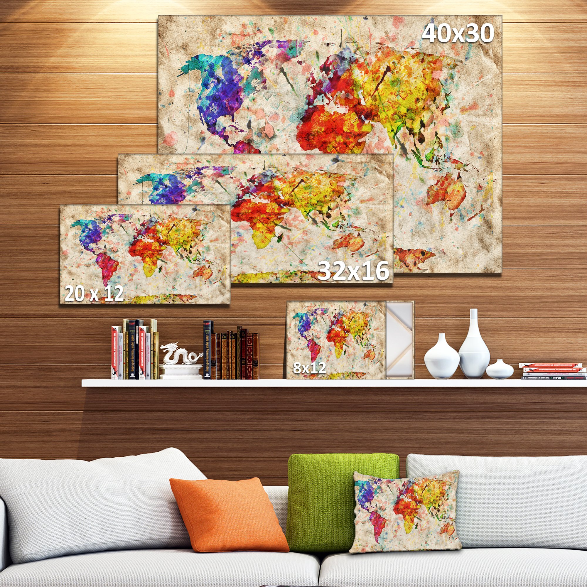 Designart PT9747-32-16 Vintage World Map Watercolor Maps