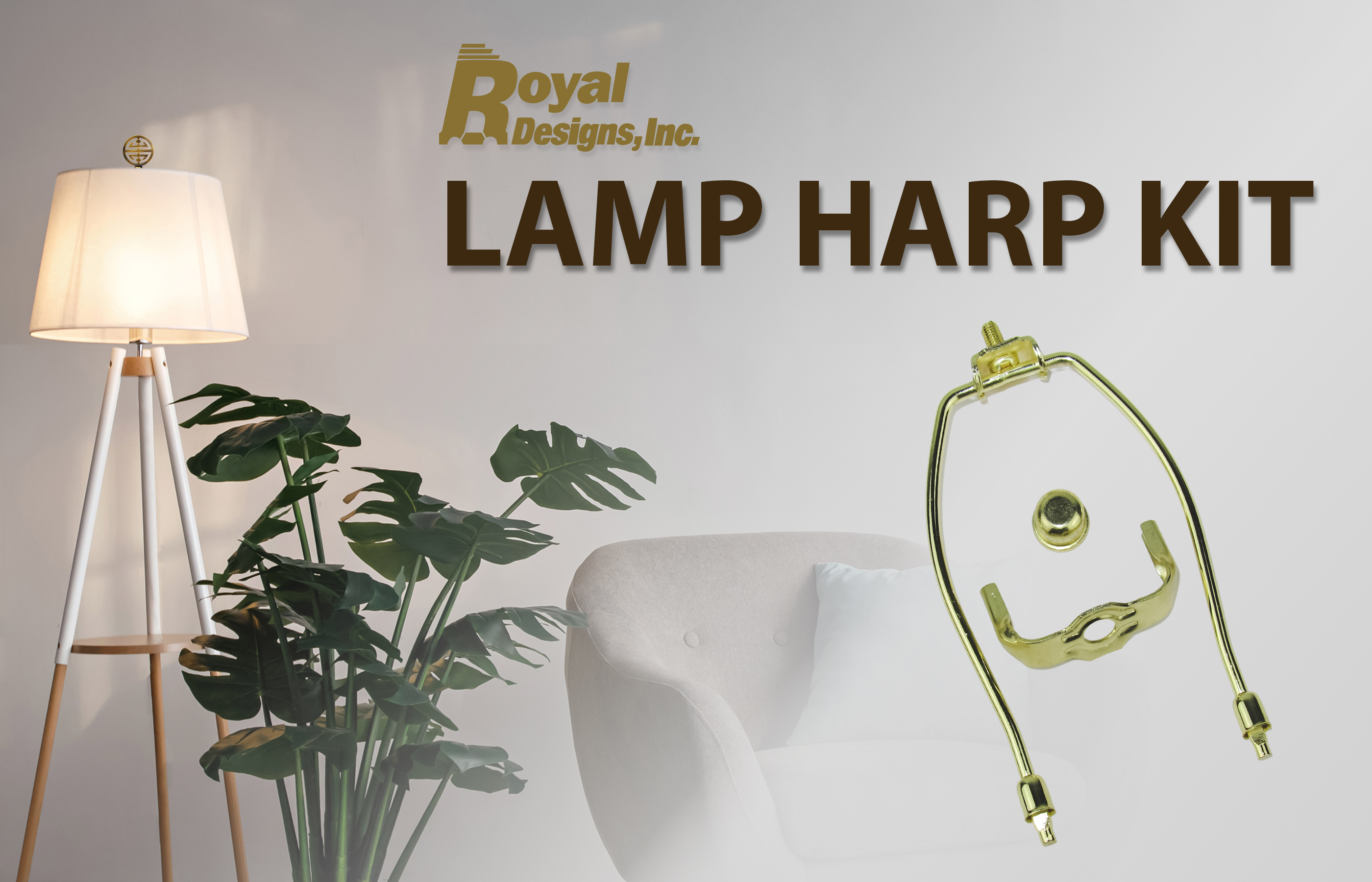 Image of Royal Designs Heavy Duty E26 UNO Socket Lamp Harp Polished Brass 8 inch, Set of 2