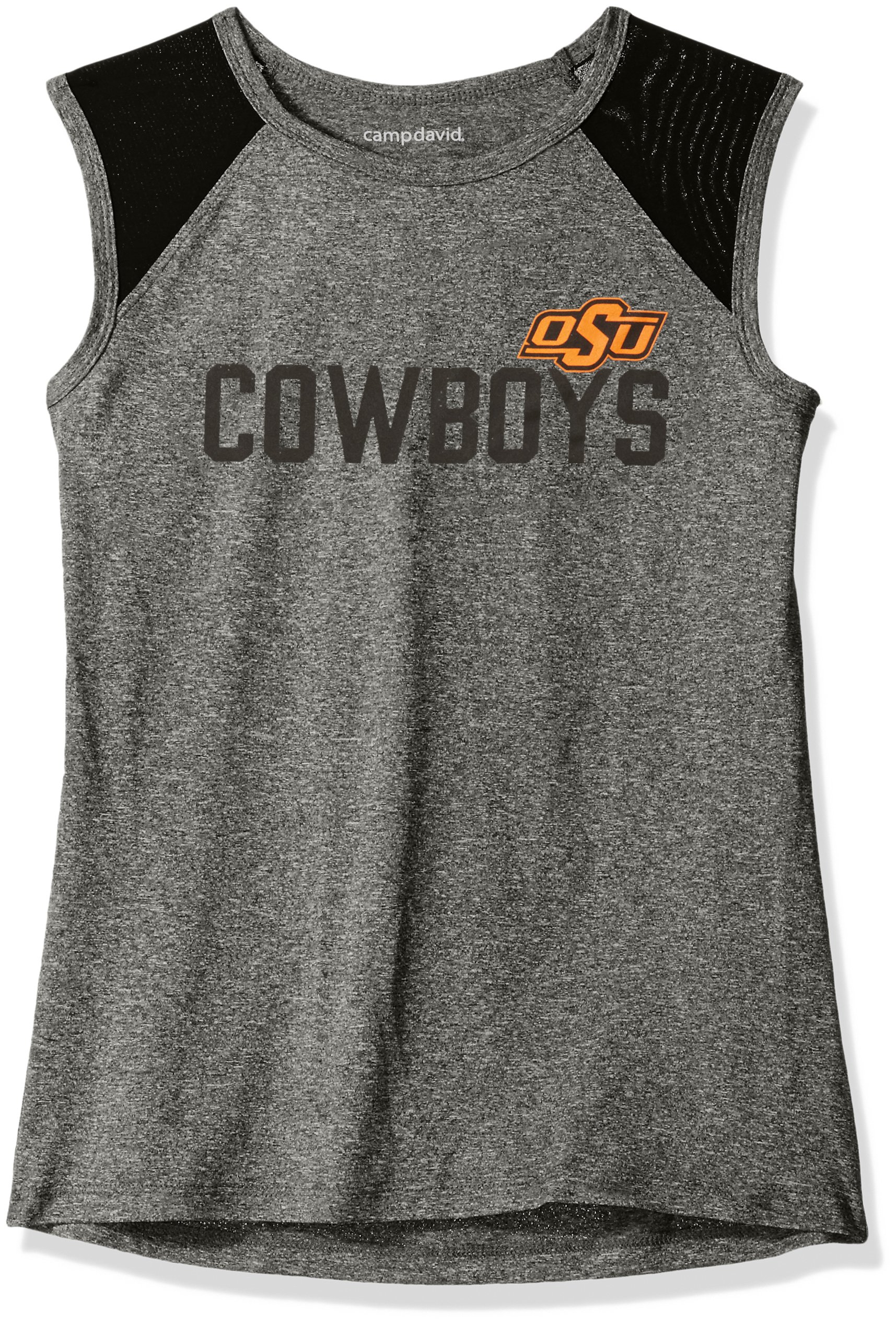 Sleeveless Mesh Panel Tee, X-Large, Black HTR,Oklahoma State Cowboys