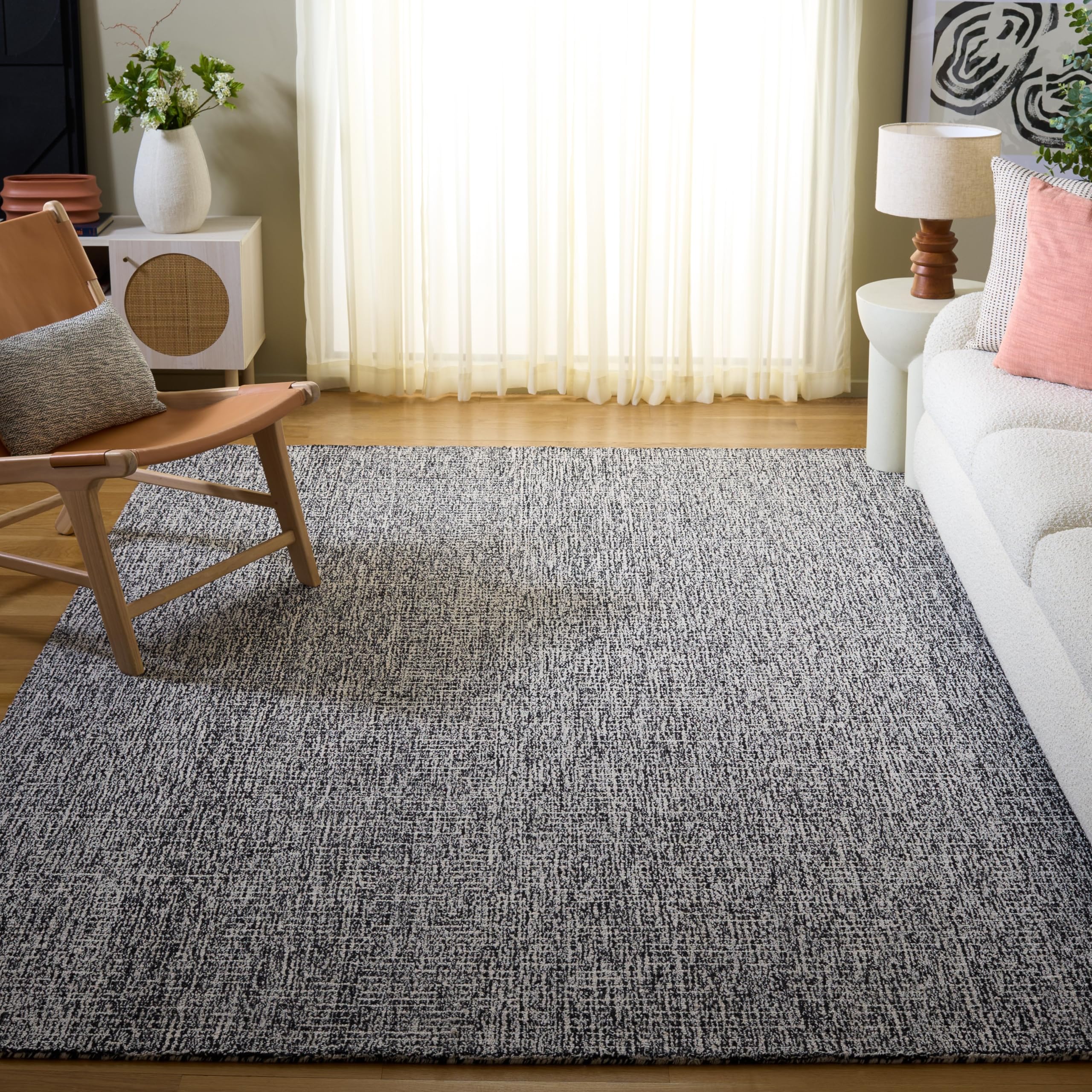 SAFAVIEH Abstract Collection Area Rug - 9' x 12', Black & Ivory, Handmade Wool, Ideal for High Traffic Areas in Living Room, Bedroom (ABT468Z)