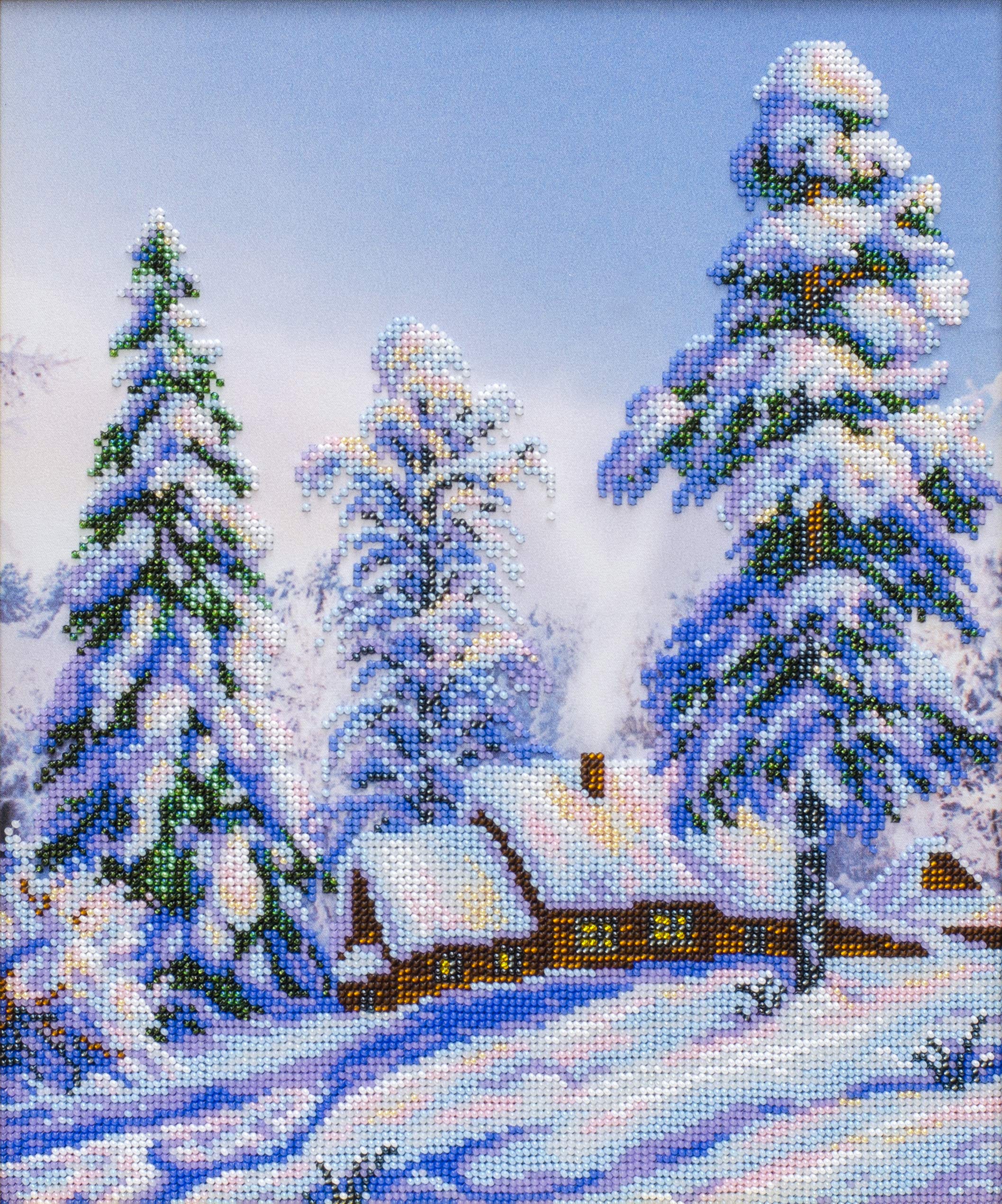"Snowy Winter"; Kit ricamo perline; punto croce in rilievo; ricamo contemporaneo; 100% perline di vetro Preciosa; Needlepoint; Artigianato; Kit Arazzo; Arti degli aghi; Decorazione