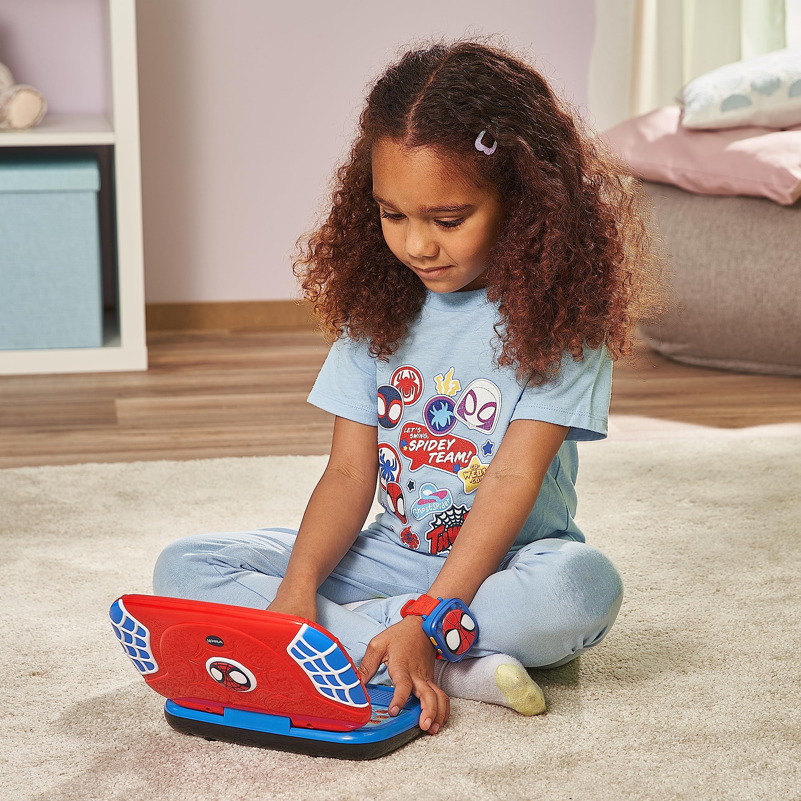 VTech Spidey und seine Super-Freunde – laptop do nauki – komputer edukacyjny z klawiaturą QWERTZ i treścią do liter, dźwięków liter, łatwe dodawanie i odejmowanie itp. – dla dzieci w wieku 3-6 lat
