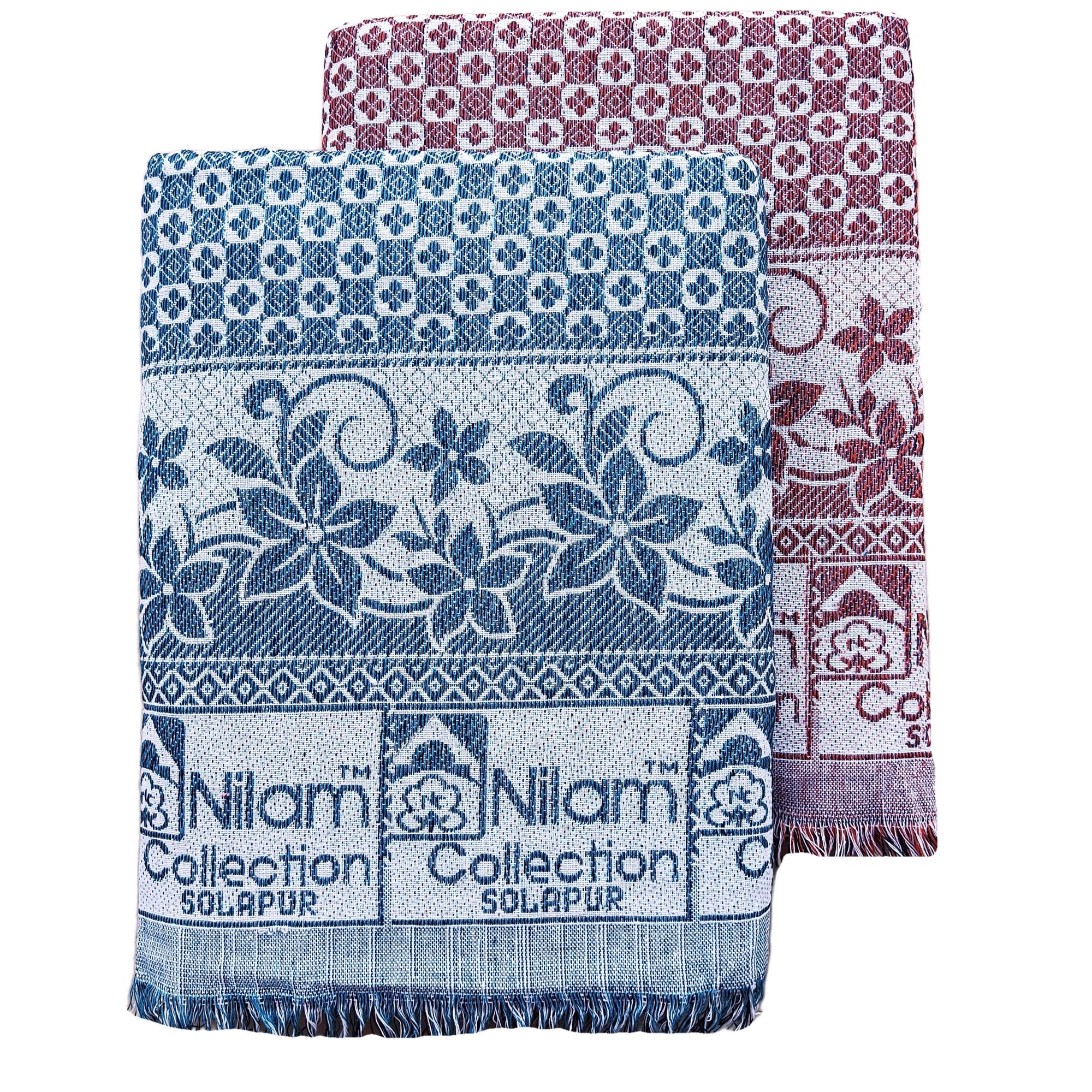 Nilam Collection Cotton Solapur Chaddar Blanket Single Bed Full Size 300TC Red & Green Color Pack of 2 (Size- 58X88 Inch)-image-37