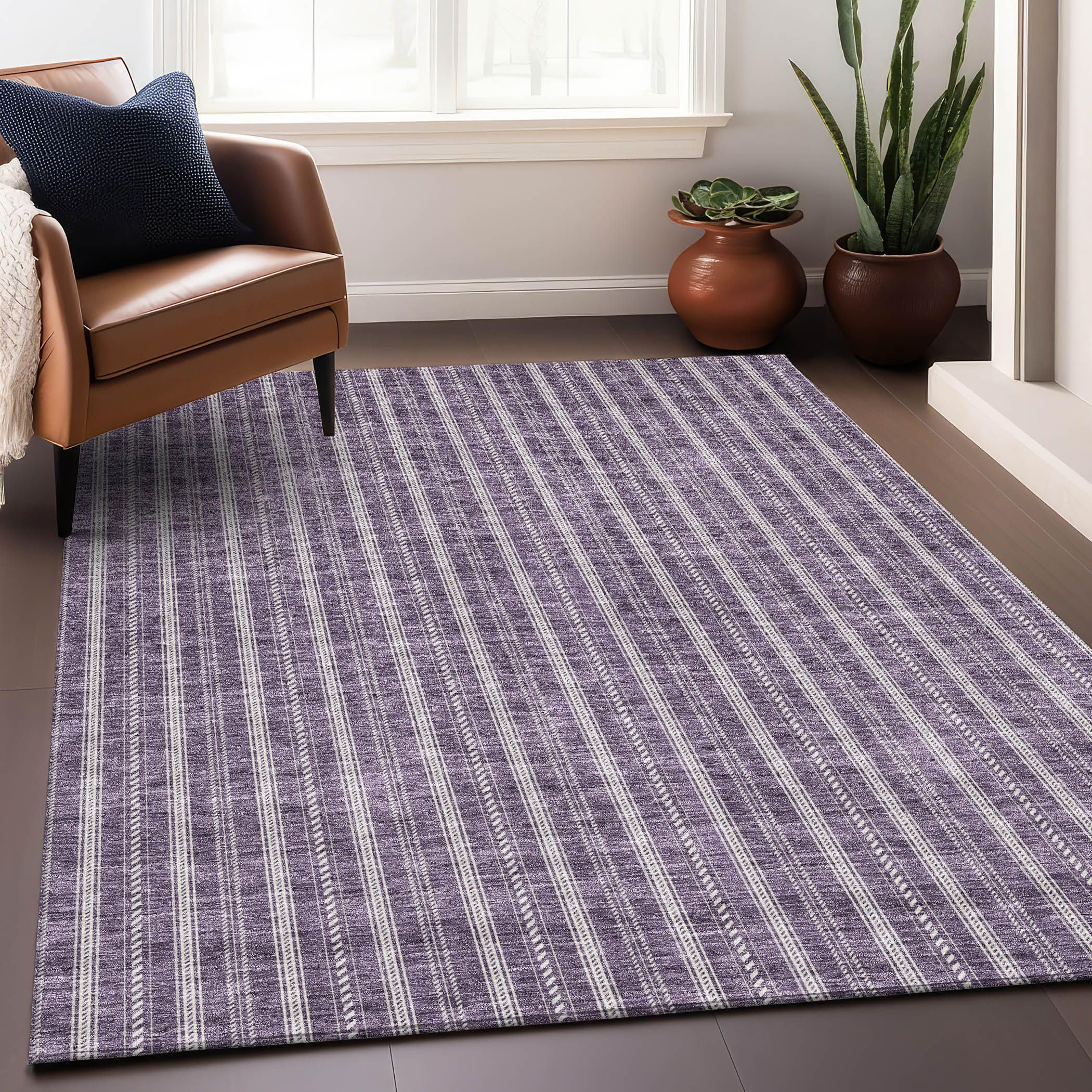 Addison Rugs Mayfield AMF929 Purple 2'6" x 3'10" Indoor Premium Machine Washable Runner Rug, Silky Soft, Easy Clean, Non Shedding, Bedroom, Living