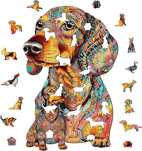 Miniatura 2 de WOODBESTS Rompecabezas de madera para adultos, rompecabezas de perro salchicha (S, 100 piezas, 8.6 x 7.2 pulgadas), hermosa caja de madera,