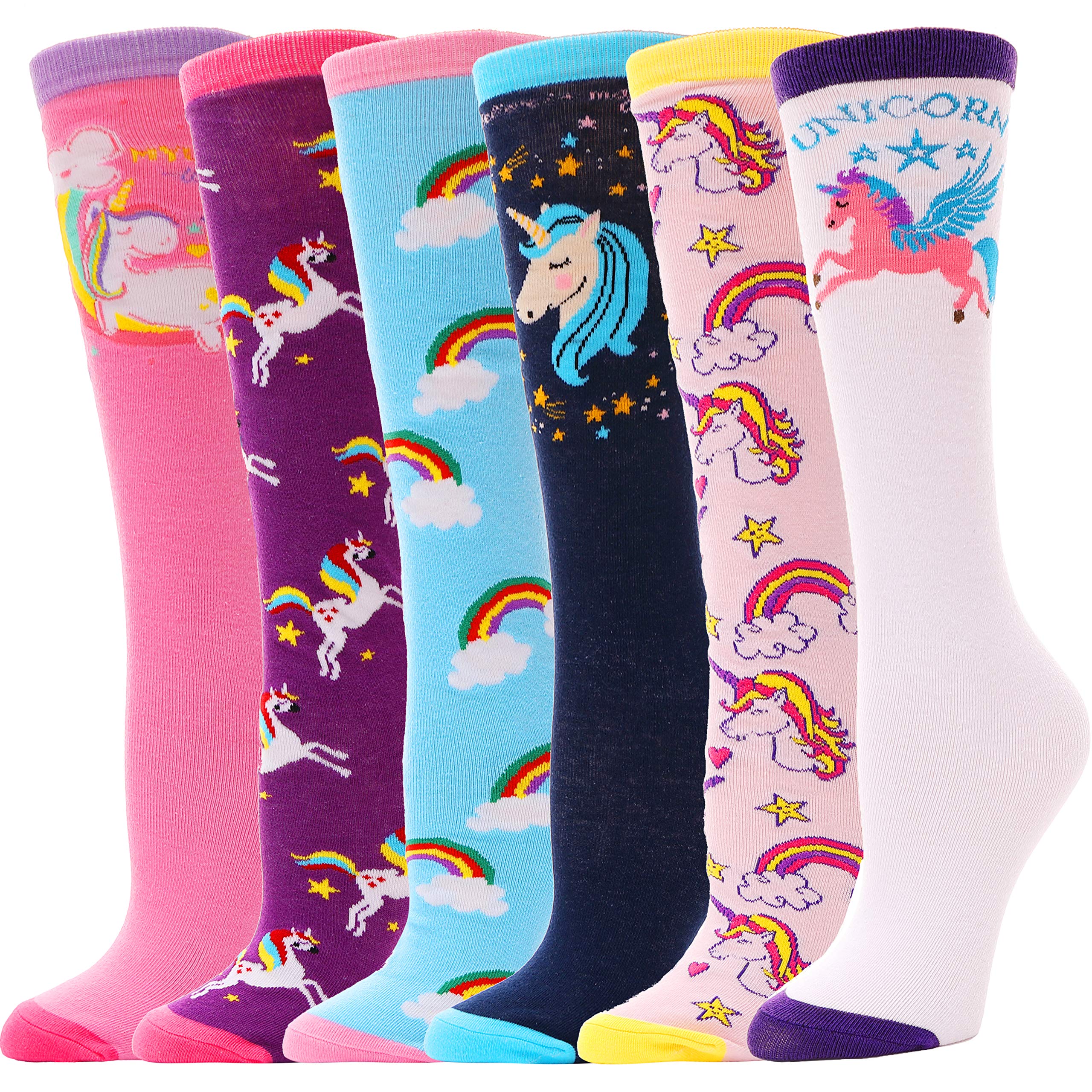 MOGGEI 6 Pairs Kids Girls Knee High Socks Gift Long Crazy Silly Tall Funny Boot Cute Animal Child Fun Socks