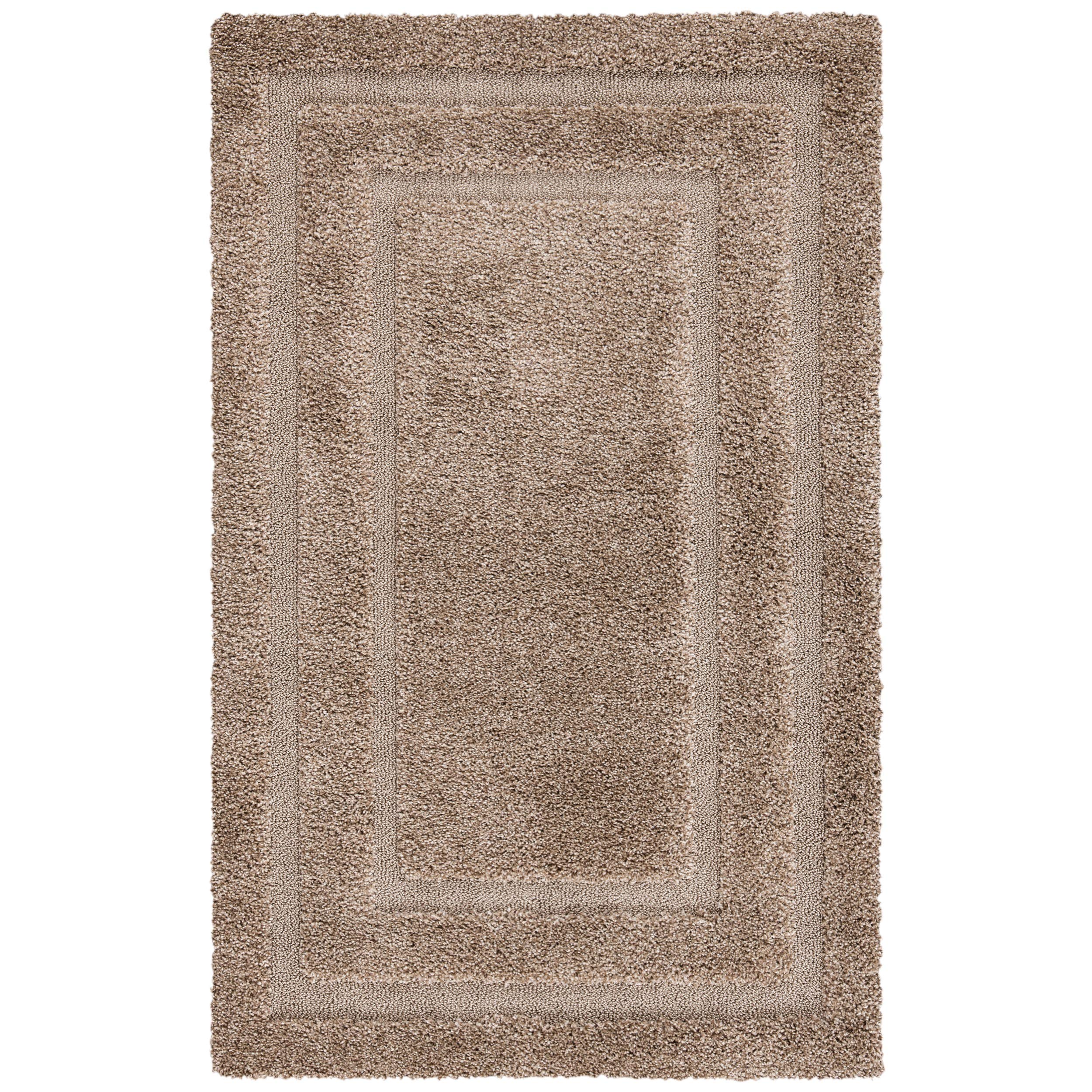 SAFAVIEH Florida Shag Collection Area Rug - 6'7" Square, Beige & Beige, Border Design, Non-Shedding & Easy Care, 1.2-inch Thick Ideal for High Traffic