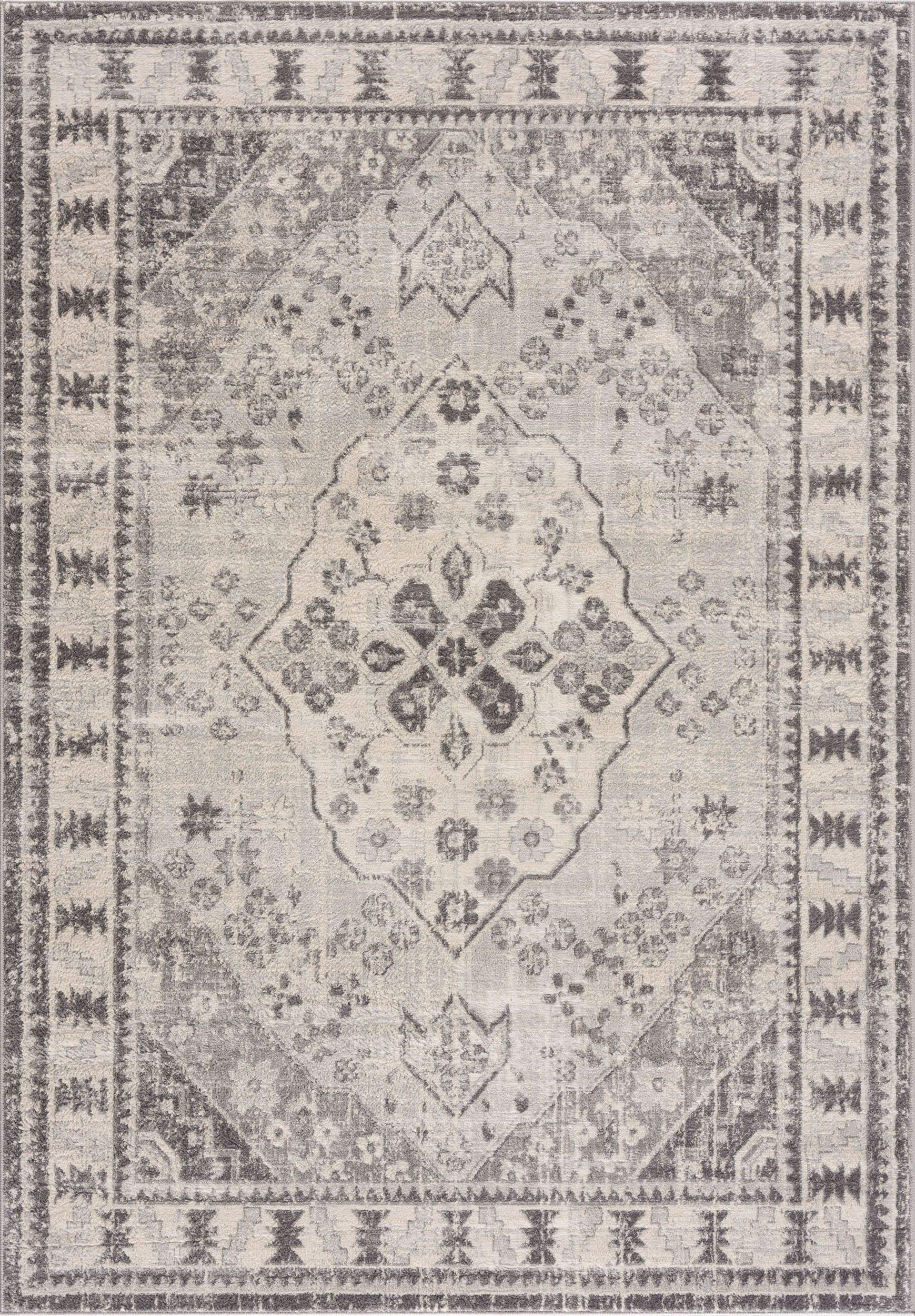 The Rugs Grey Area Rugs Living Room Extra Large Small Soft Short Pile Classic Moroccan Bedroom Hallway Runner Carpet Bordered Traditional Design New (160 X 230 Cm)