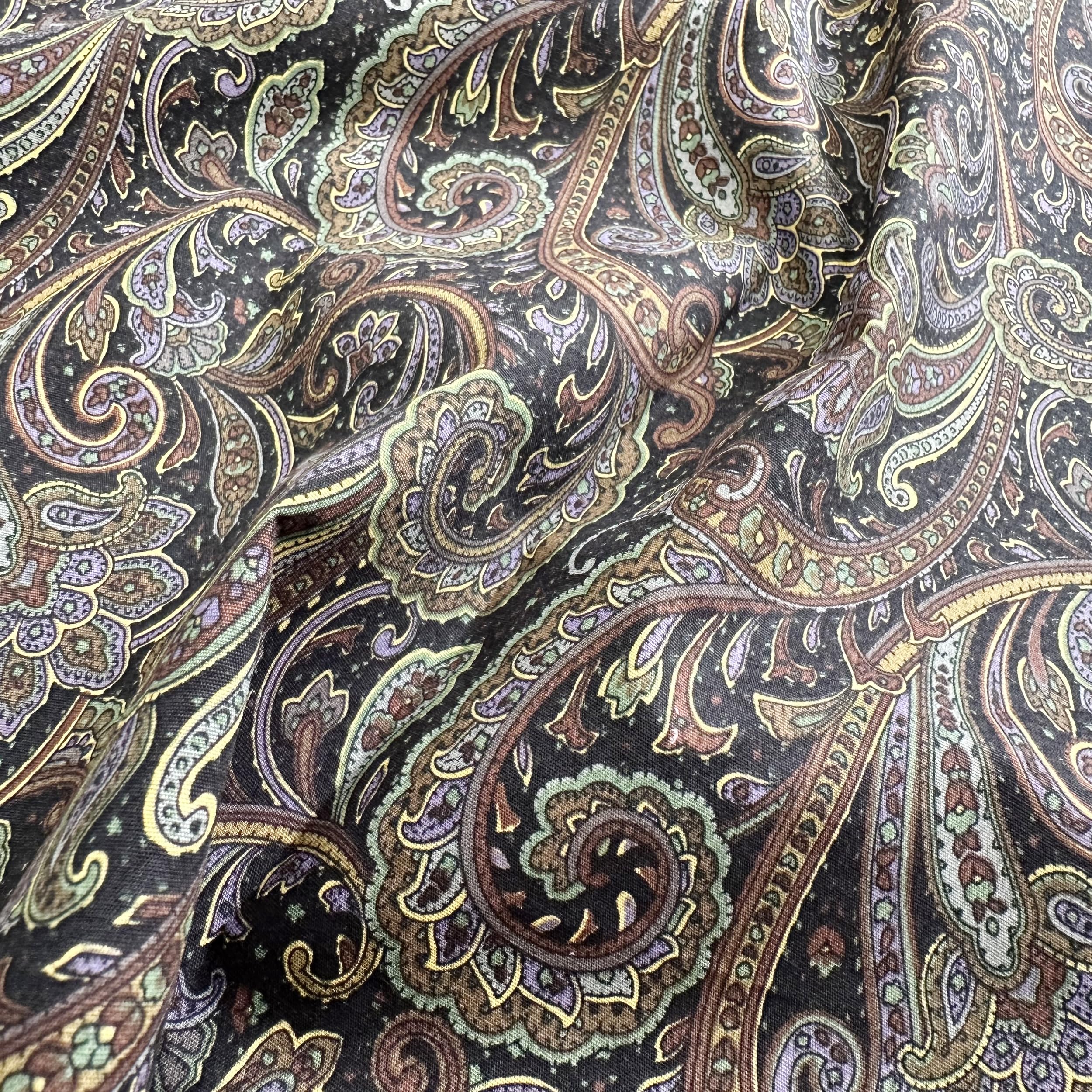 Glamour Secrets Black Cotton Fabric - & Purple Paisley Print - Craft Dress Fabric Material