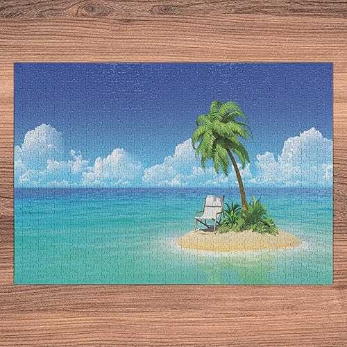 Miniatura 5 de Lunarable Coastal Jigsaw Puzzle, Desert Chaise Lounge Solitude Resting Holiday Tropic Resort Beach Leisure, Heirloom-Quality Fun Activity for Family