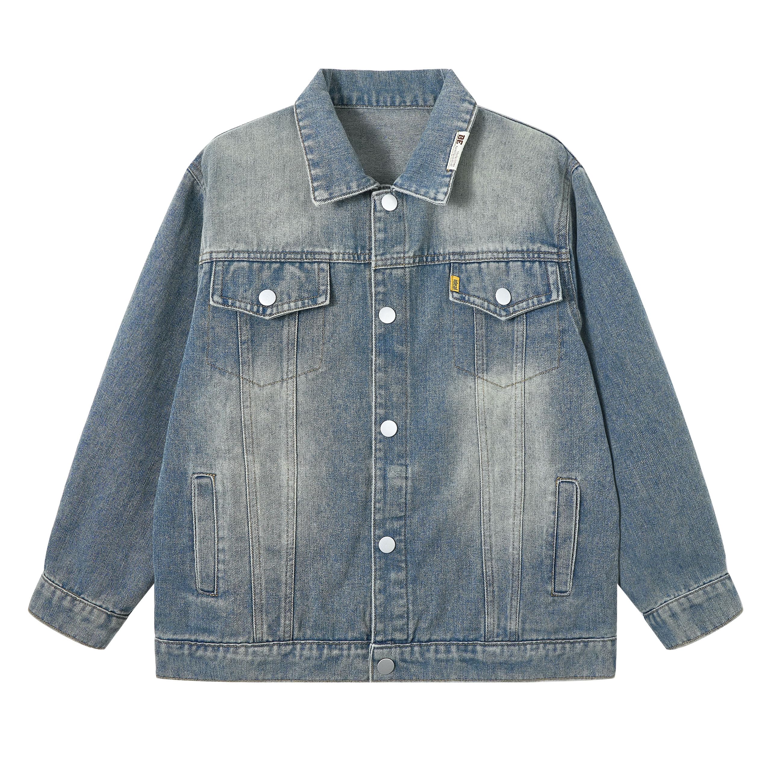 Rolanko Veste en Jean pour Garçons, Denim Blousons de Délavé à Boutons Manteau en Jean pour Enfants