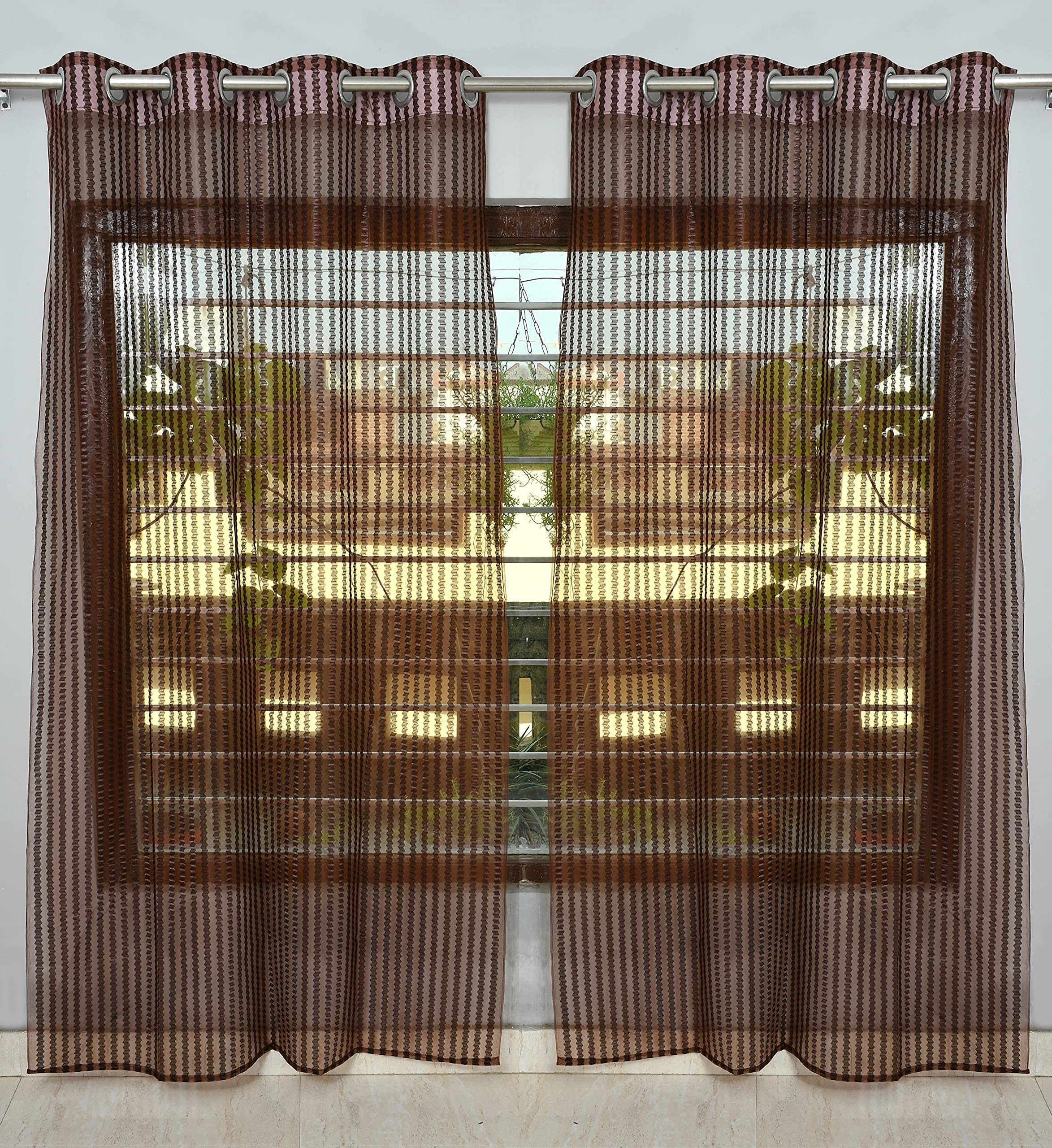 Parda Sansar Polyester Linen Transparent Solid Zig-Zag Sheer Curtains Set with Eyelet Rings Tissue Net Window Curtains, Brown, 5 Feet (153 cm), Pack of 2 (B09H8W426S) Amazon Price History, Amazon Price Tracker
