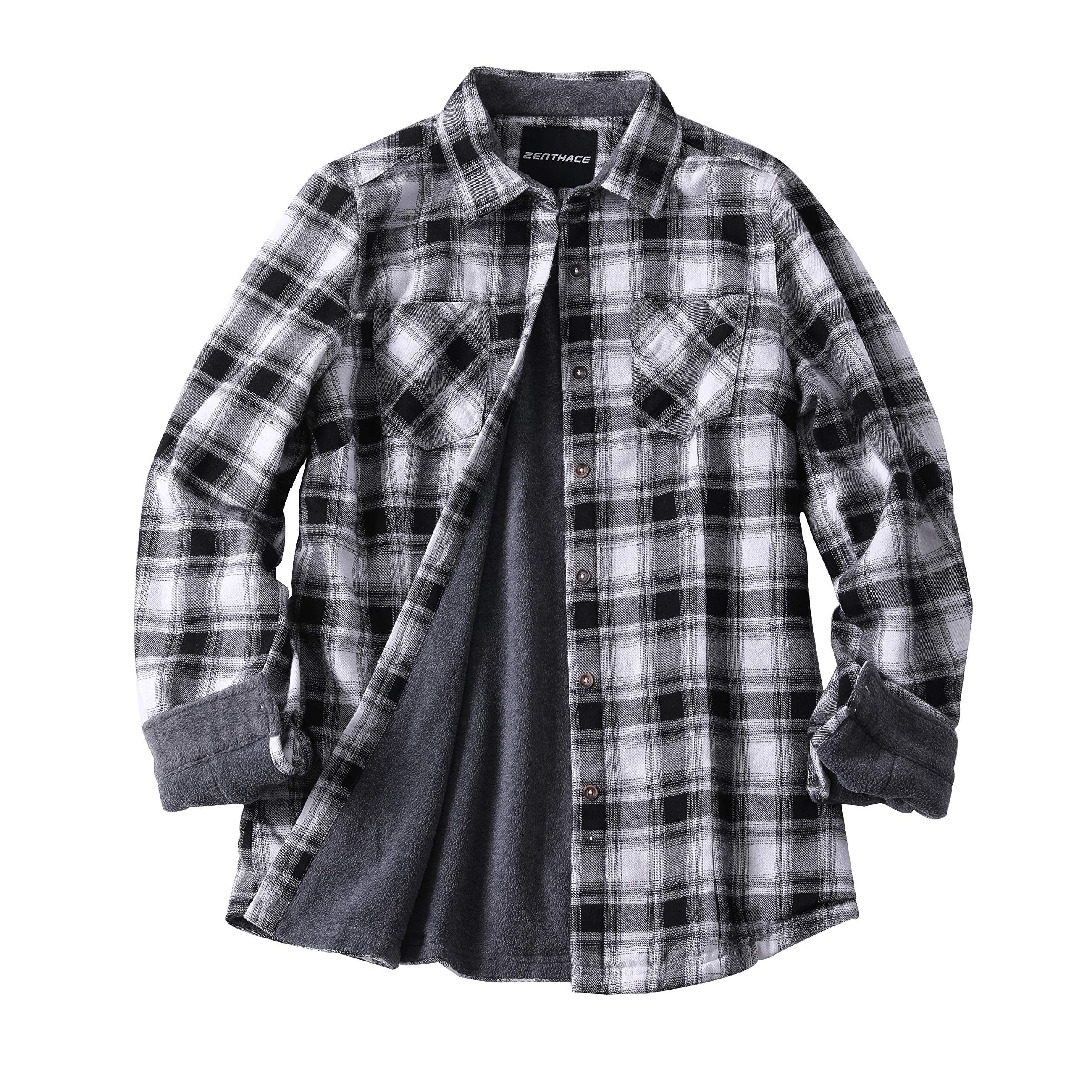 ZENTHACE Women's Thermal Fleece Lined Plaid Button Down Flannel Shirt Jacket