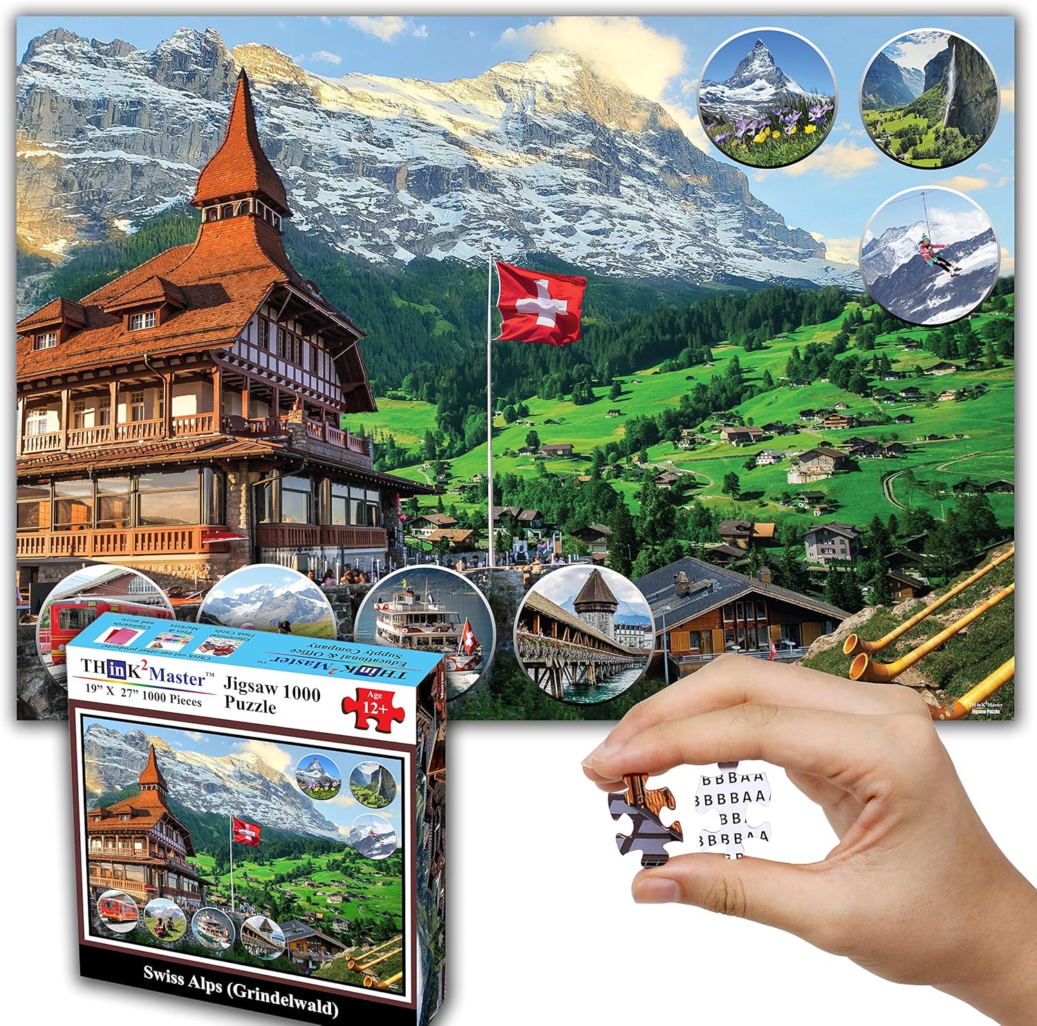 Think2Master Swiss Alps (Grindelwald) 1000 Pieces Jigsaw Puzzle. (for Teens & Adults) Finished Puzzle Size of This European Travel Destination is 26.8” X 18.9”