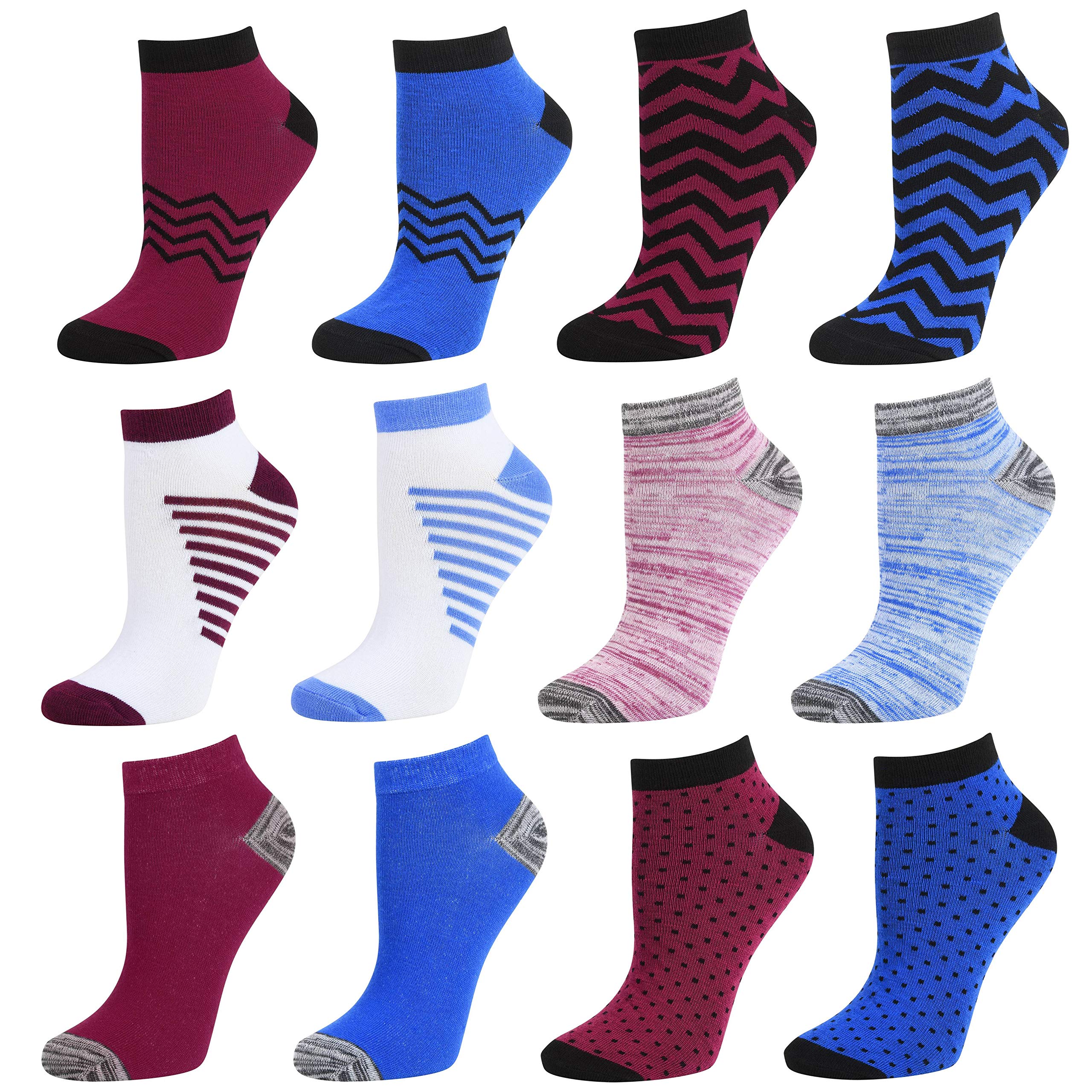 Debra Weitzner Womens Runner Ankle Socks - Low-Cut Colorful Socks (Size 9-11 and 10-13) 12 Pairs